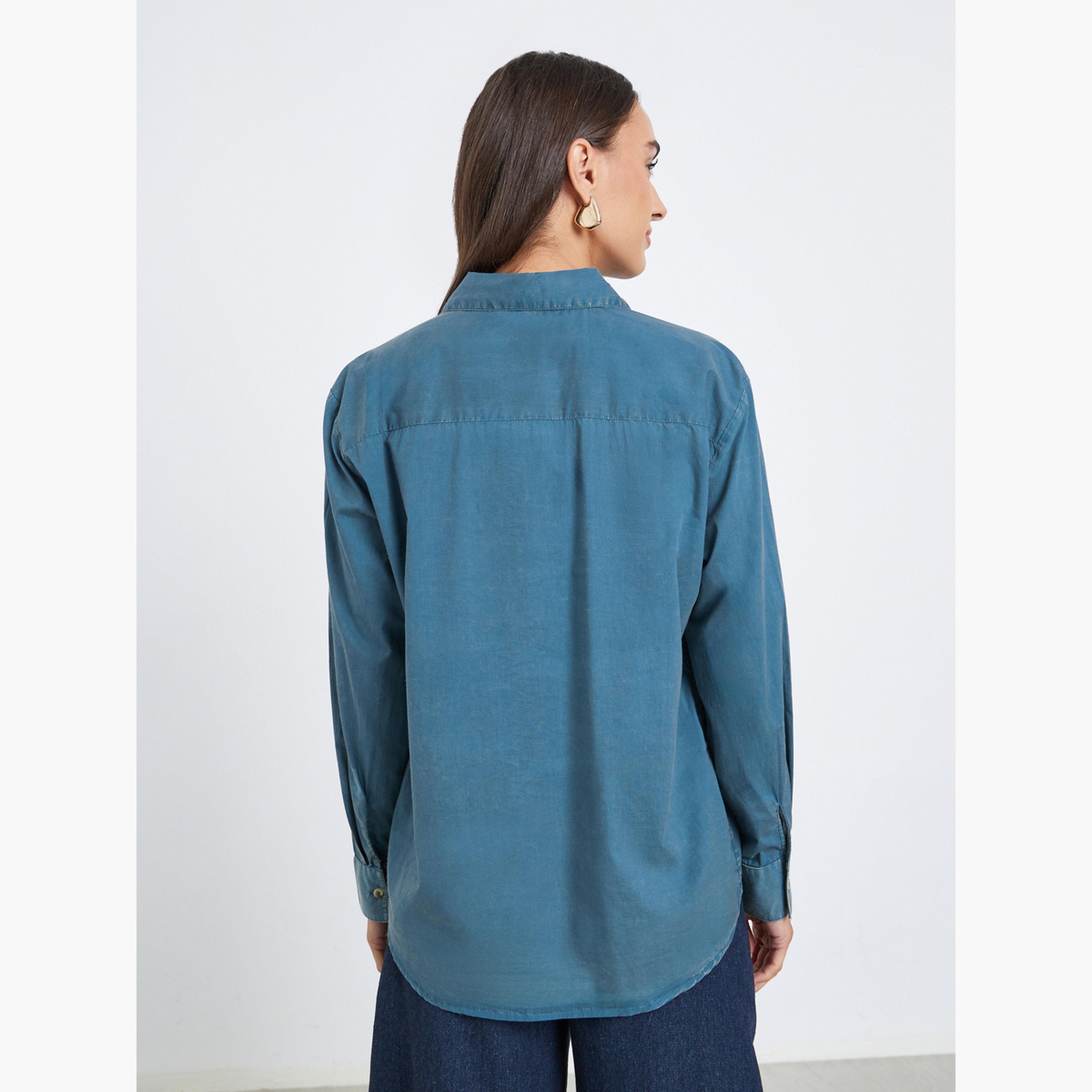 Styli Blue Long Sleeve Acid Wash Shirt-women-clothing-shirtsandblouses-shirts-image-4