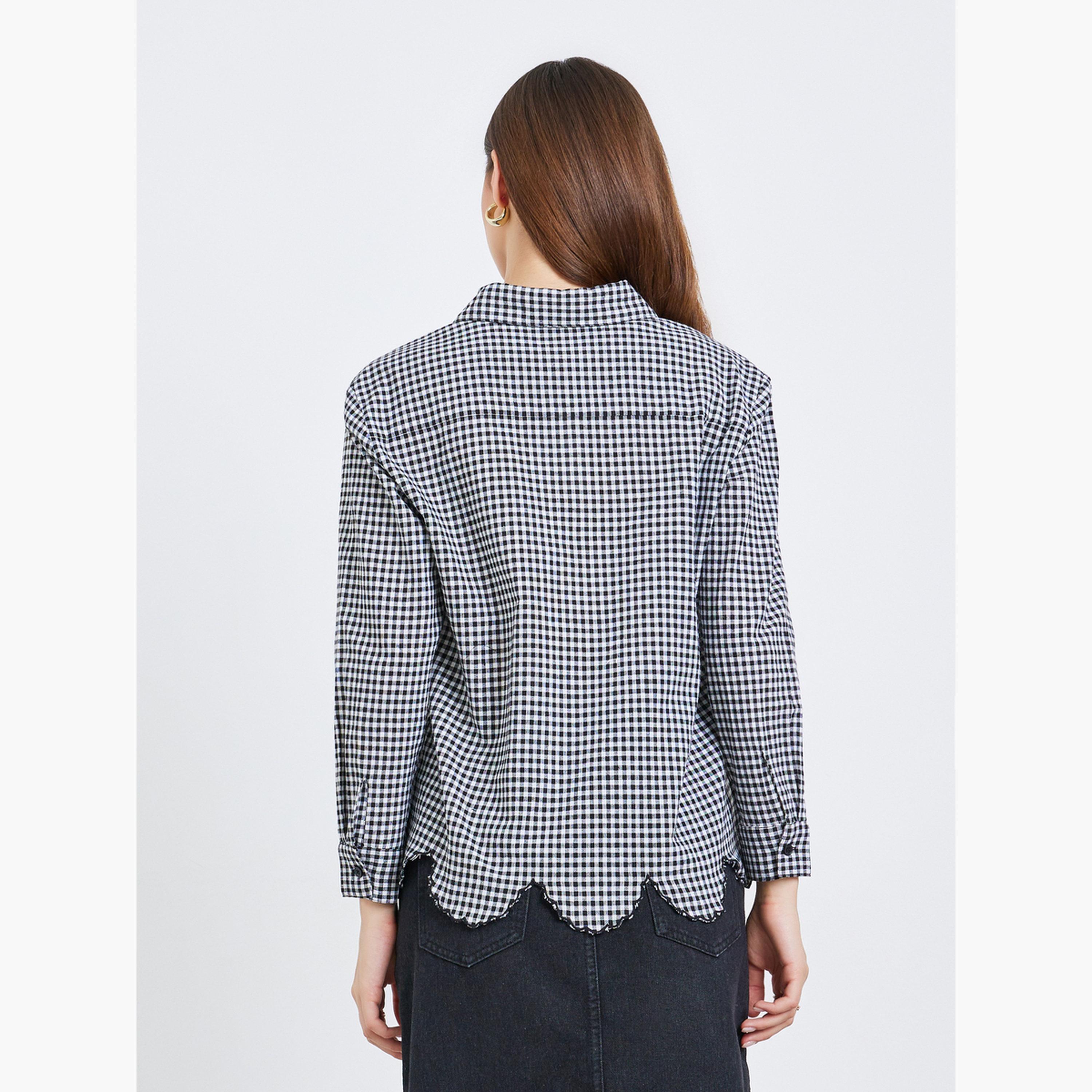 Styli Women Black Gingham Long Sleeve Shirt-women-clothing-shirtsandblouses-shirts-image-3