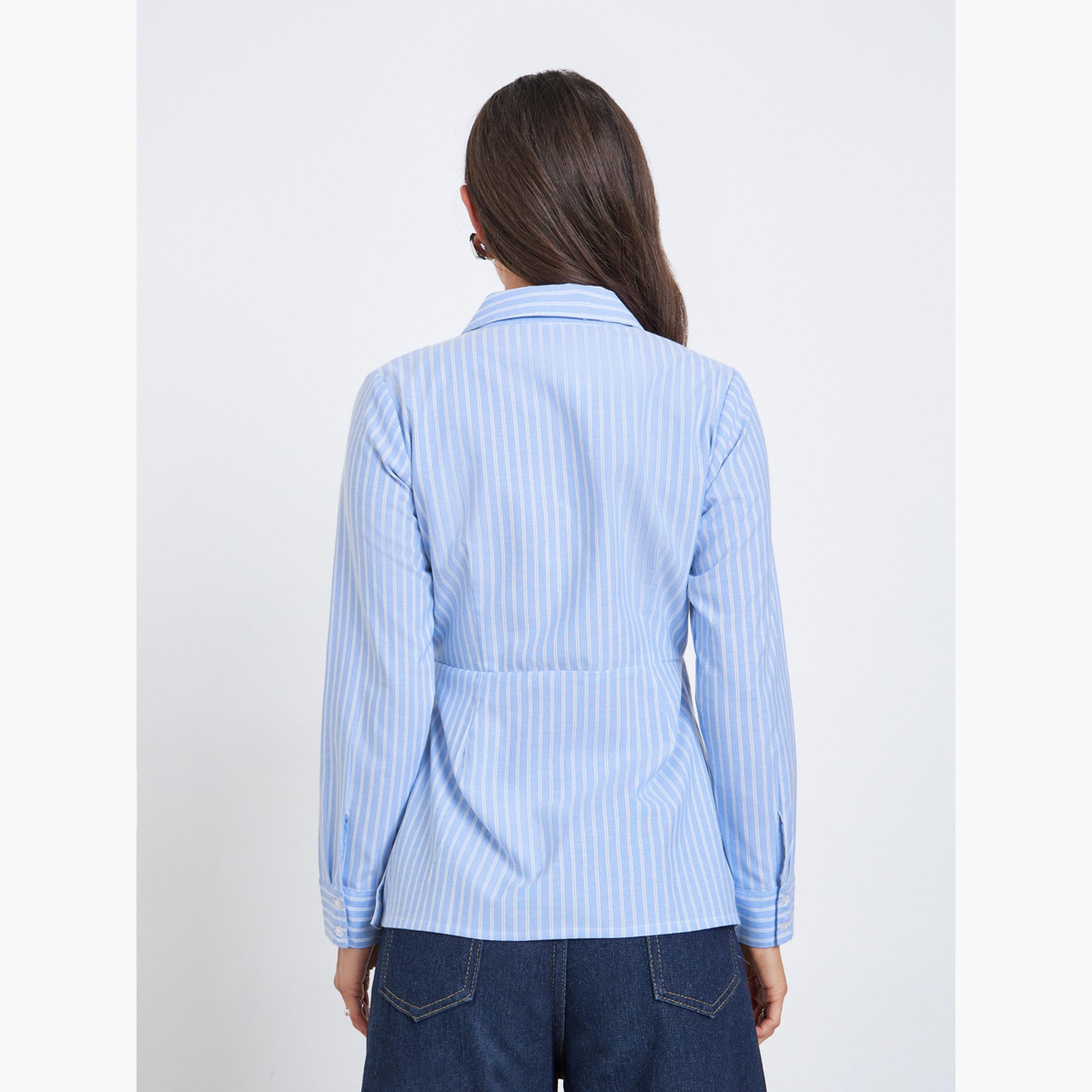Styli Striped Long Sleeve Cotton Wrap Shirt-women-clothing-shirtsandblouses-shirts-image-4