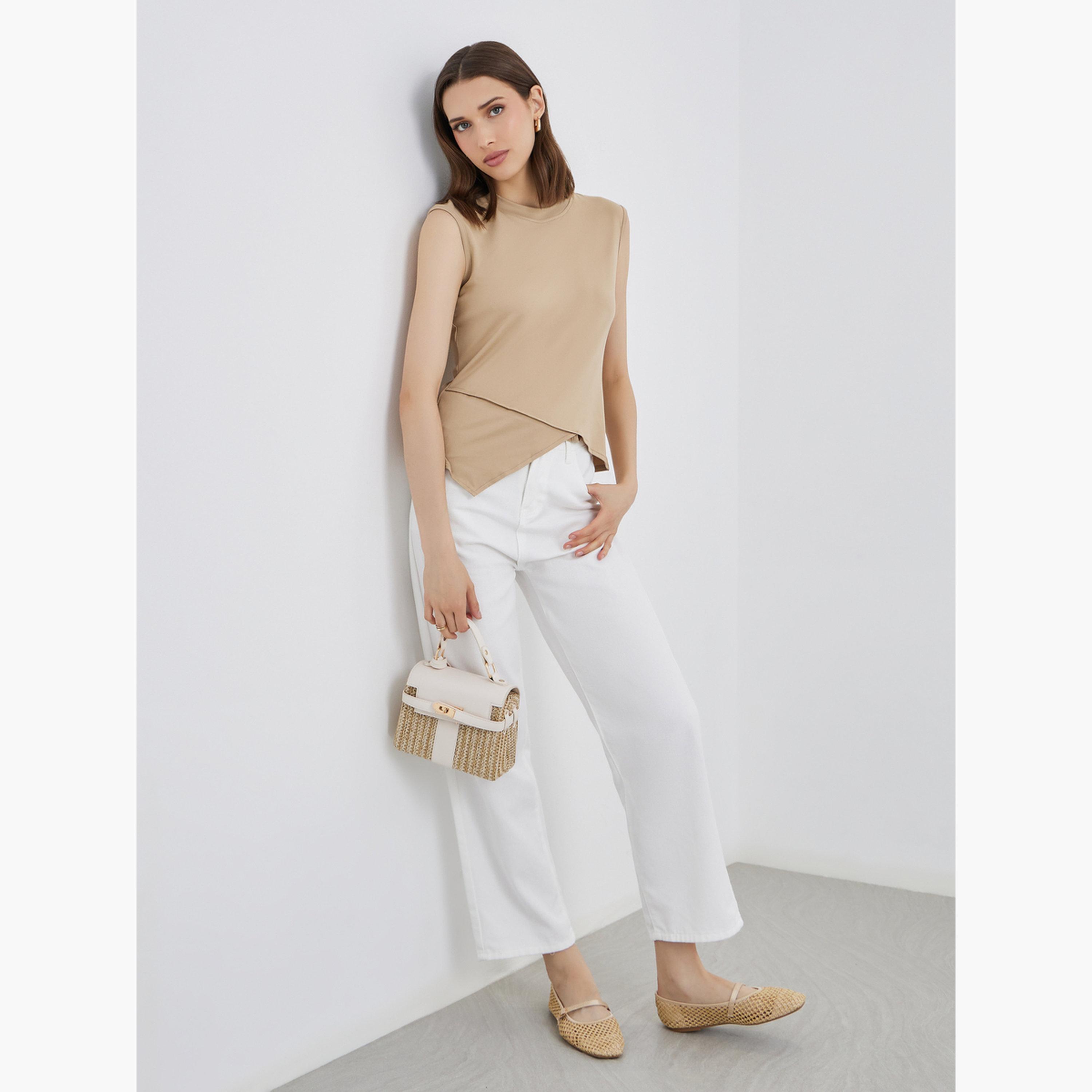 Styli Beige Asymmetric Sleeveless Top-women-clothing-shirtsandblouses-shirts-image-2