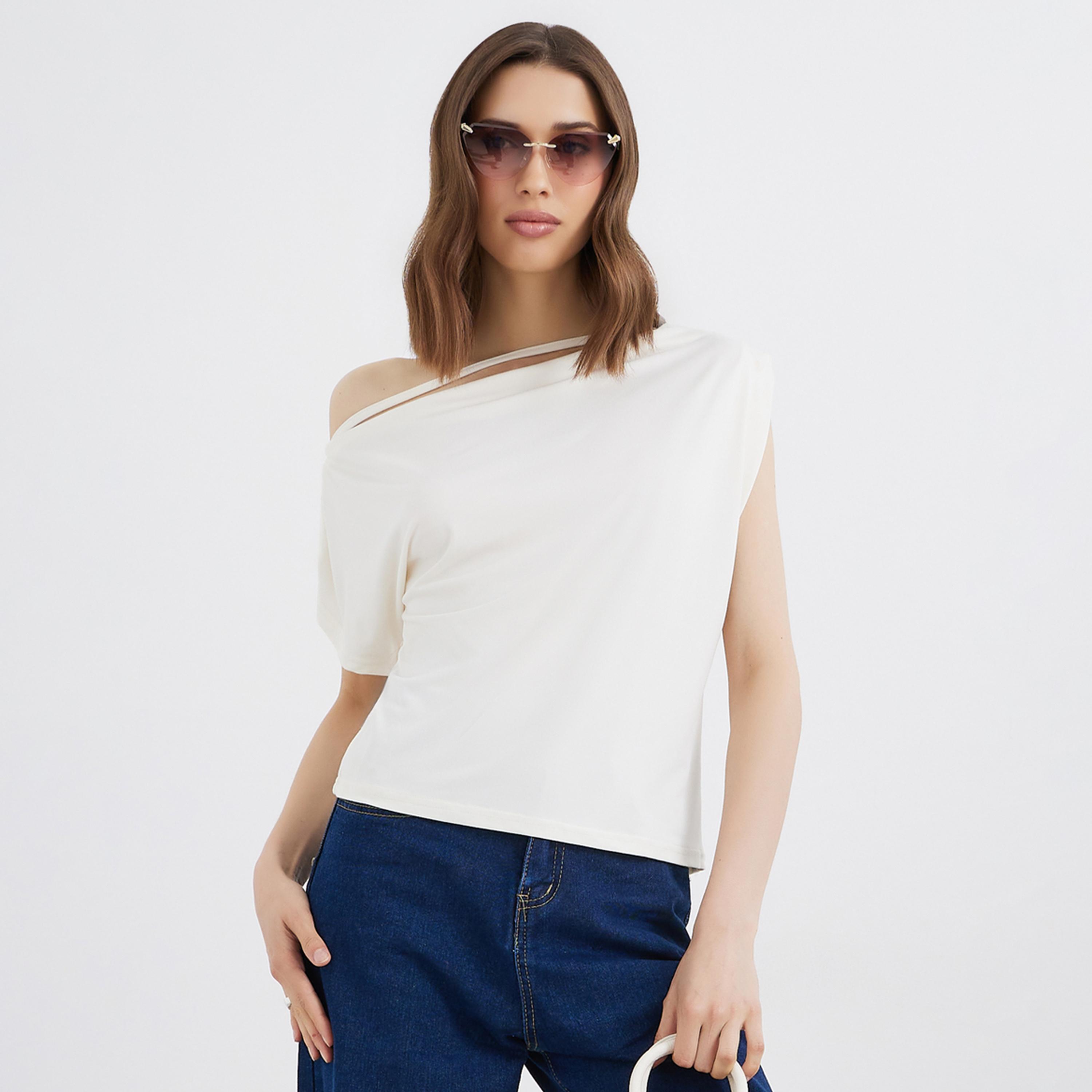 Styli Cream Asymmetric Neck Top-women-clothing-shirtsandblouses-shirts-image-1