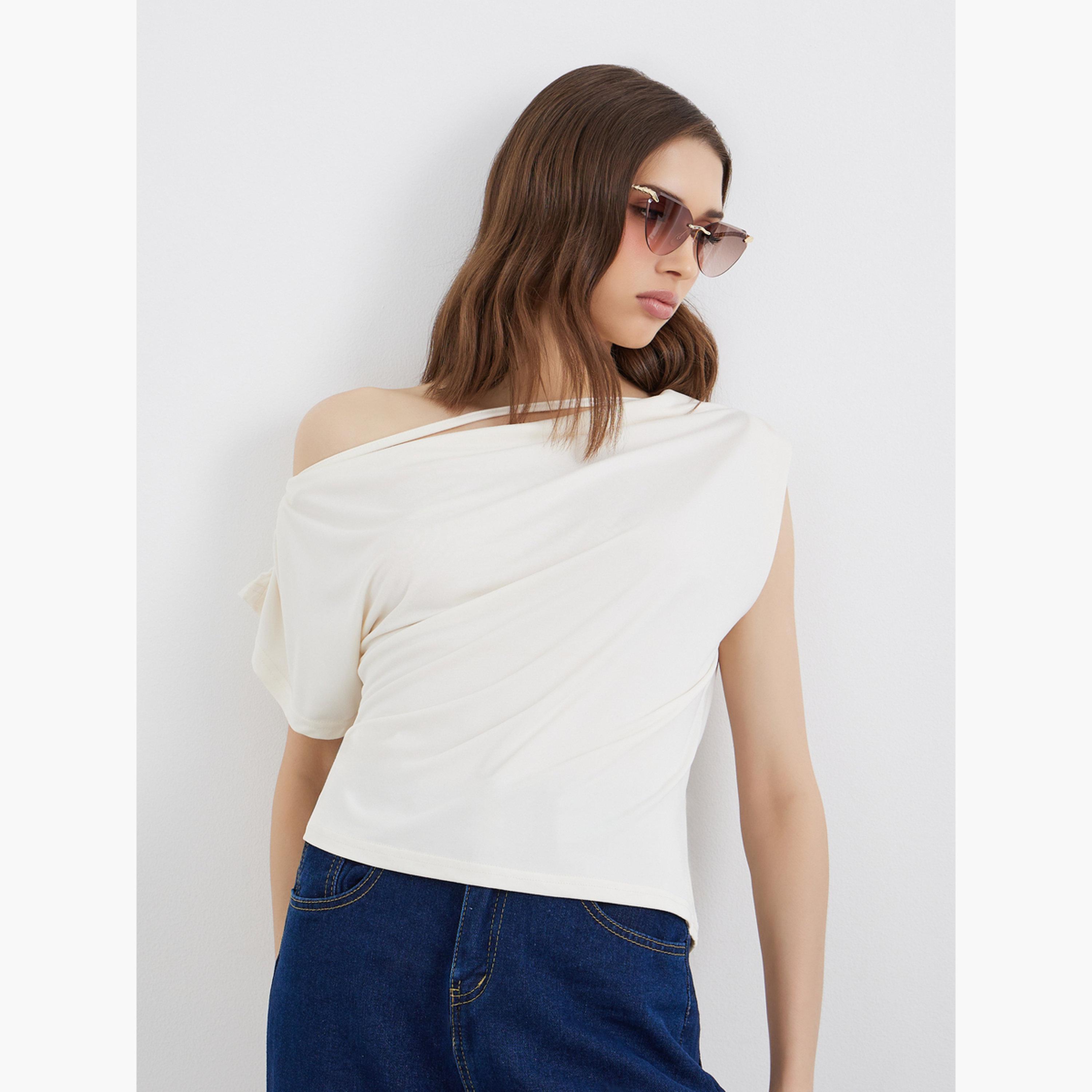 Styli Cream Asymmetric Neck Top-women-clothing-shirtsandblouses-shirts-image-3