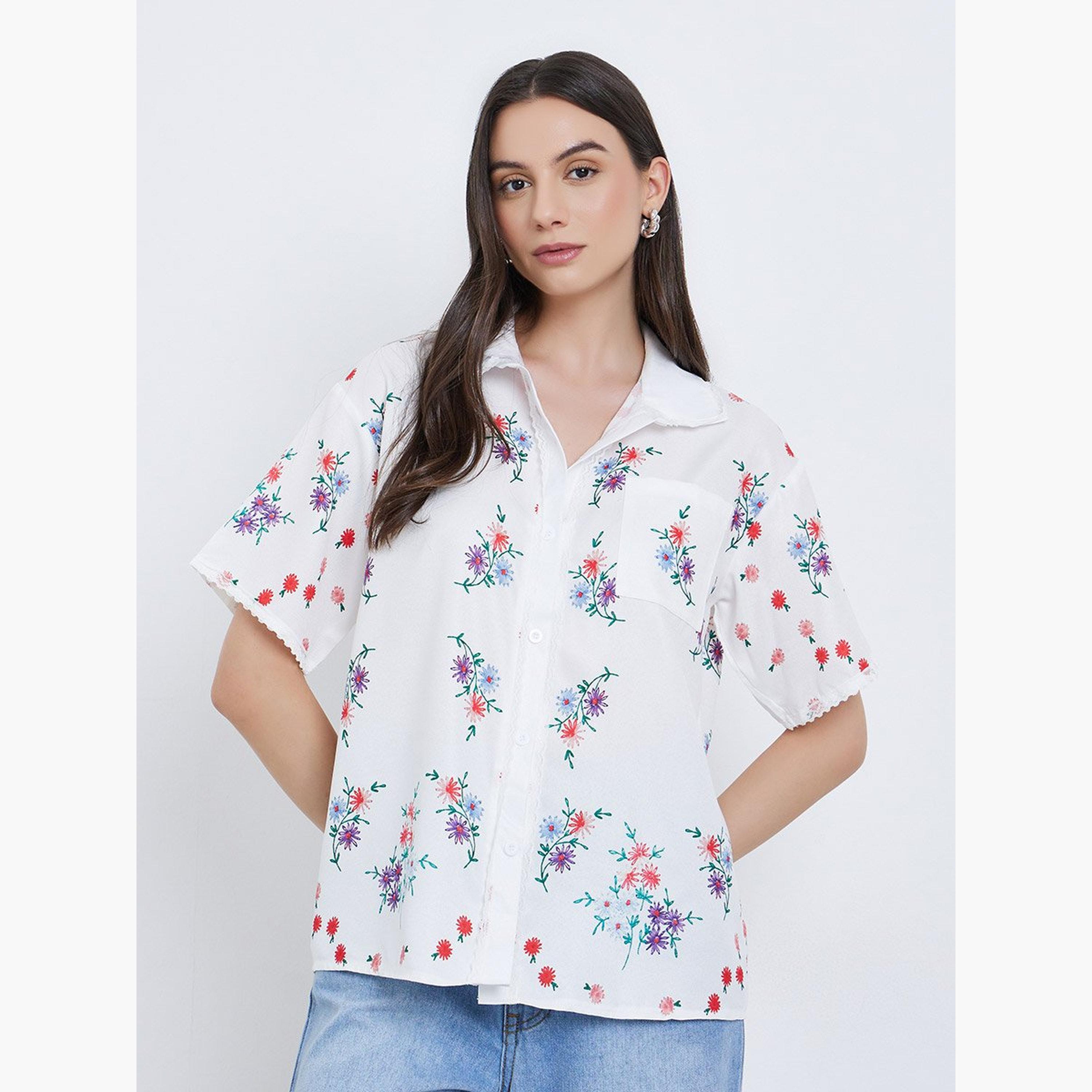 تيك تو - قميص بأكمام قصيرة وأزرار ومطبوع عليه زهور-women-clothing-shirtsandblouses-shirts-image-1