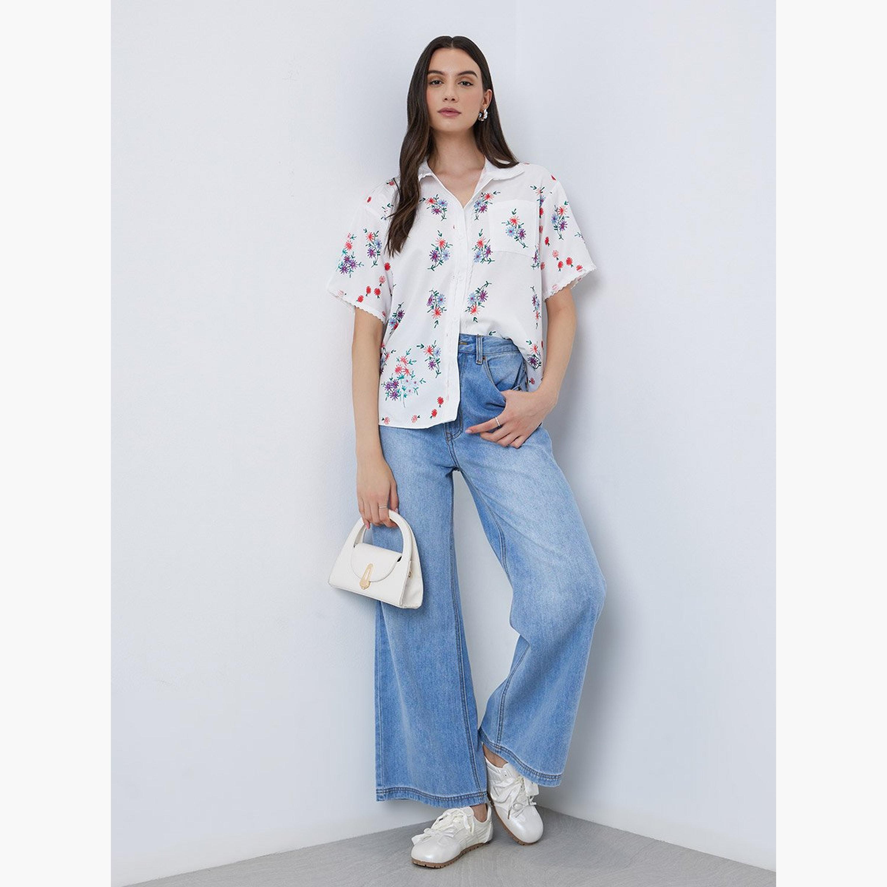 تيك تو - قميص بأكمام قصيرة وأزرار ومطبوع عليه زهور-women-clothing-shirtsandblouses-shirts-image-2