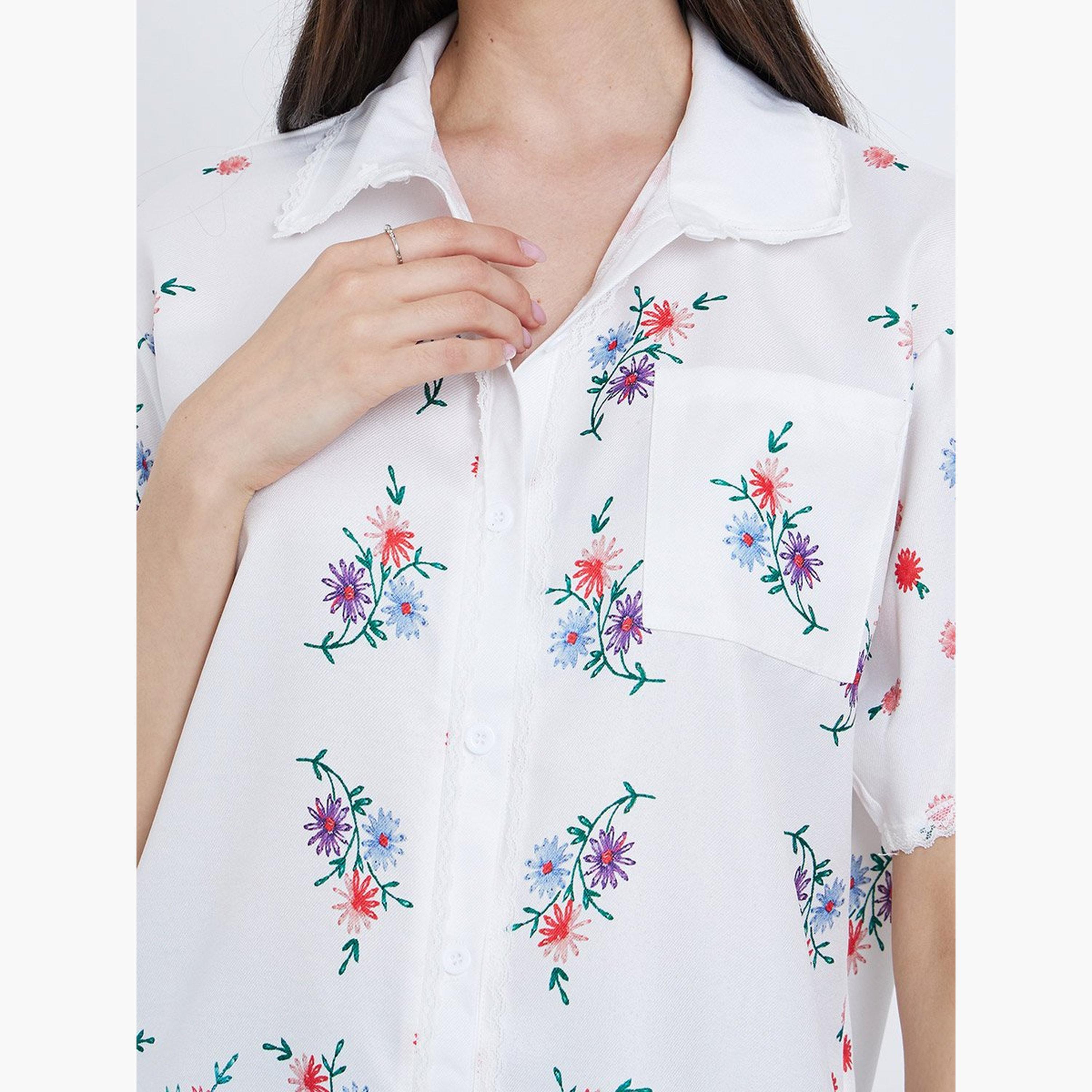 تيك تو - قميص بأكمام قصيرة وأزرار ومطبوع عليه زهور-women-clothing-shirtsandblouses-shirts-image-3
