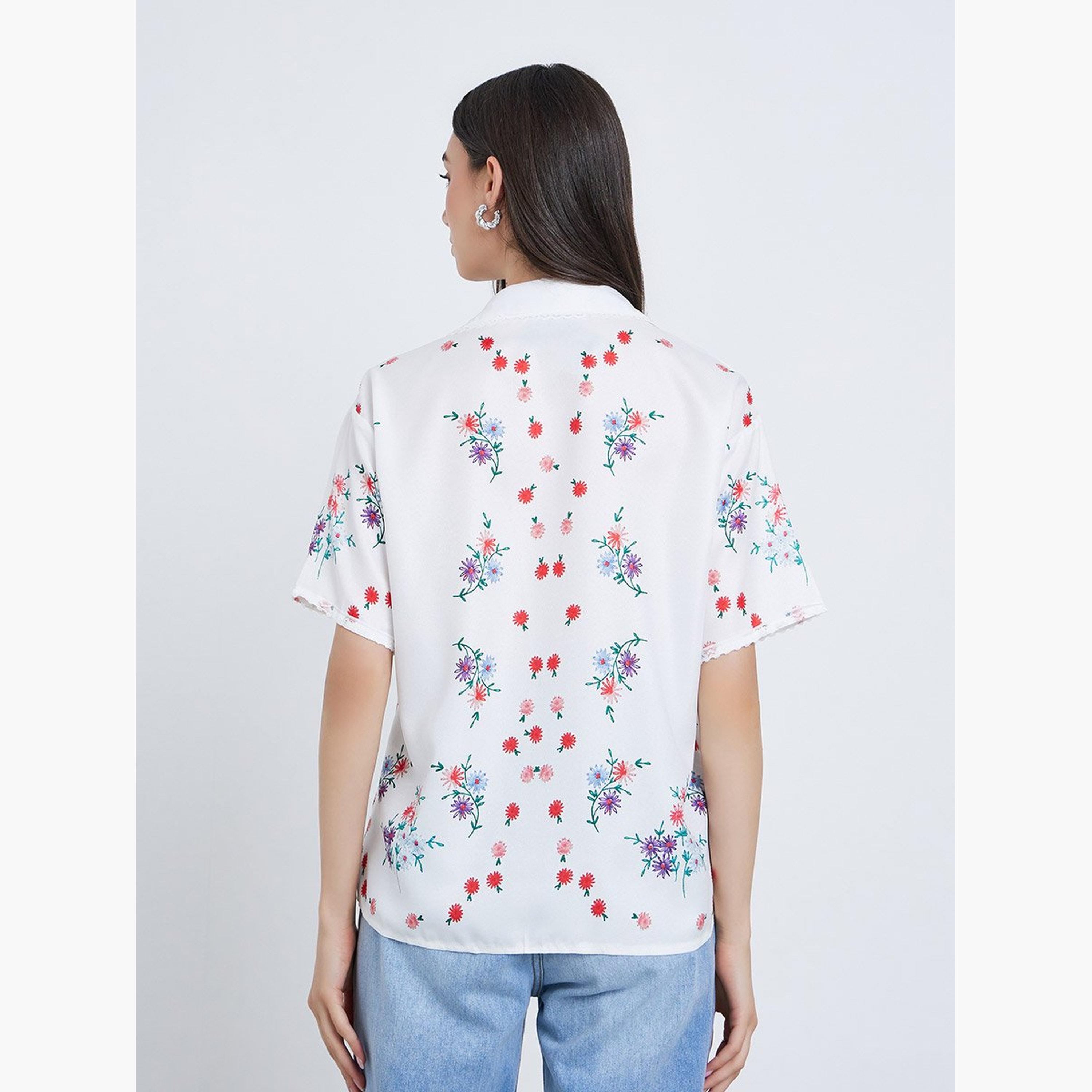 تيك تو - قميص بأكمام قصيرة وأزرار ومطبوع عليه زهور-women-clothing-shirtsandblouses-shirts-image-4