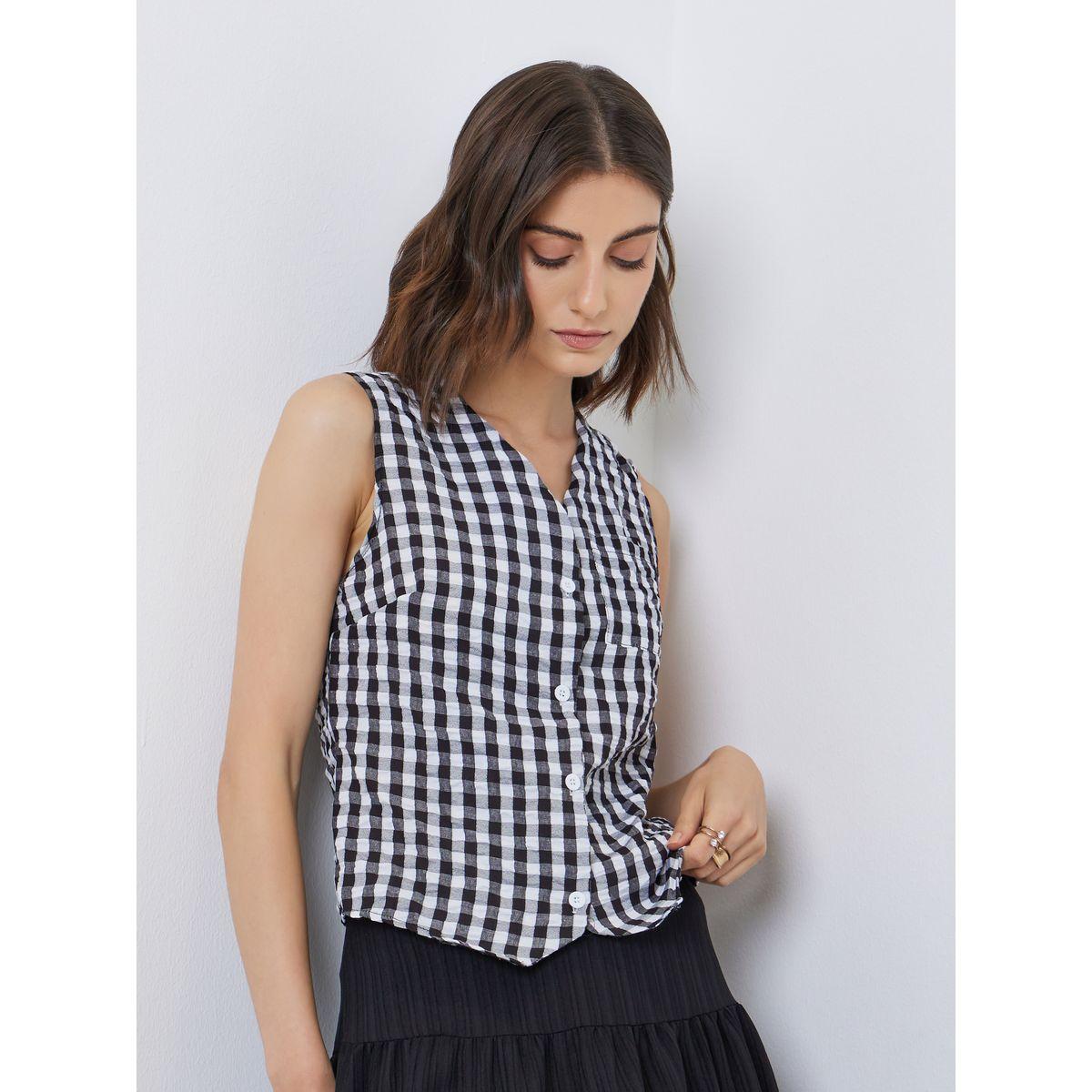 Styli Checked Pattern Sleeveless Vest Top-women-clothing-shirtsandblouses-blouses-image-1