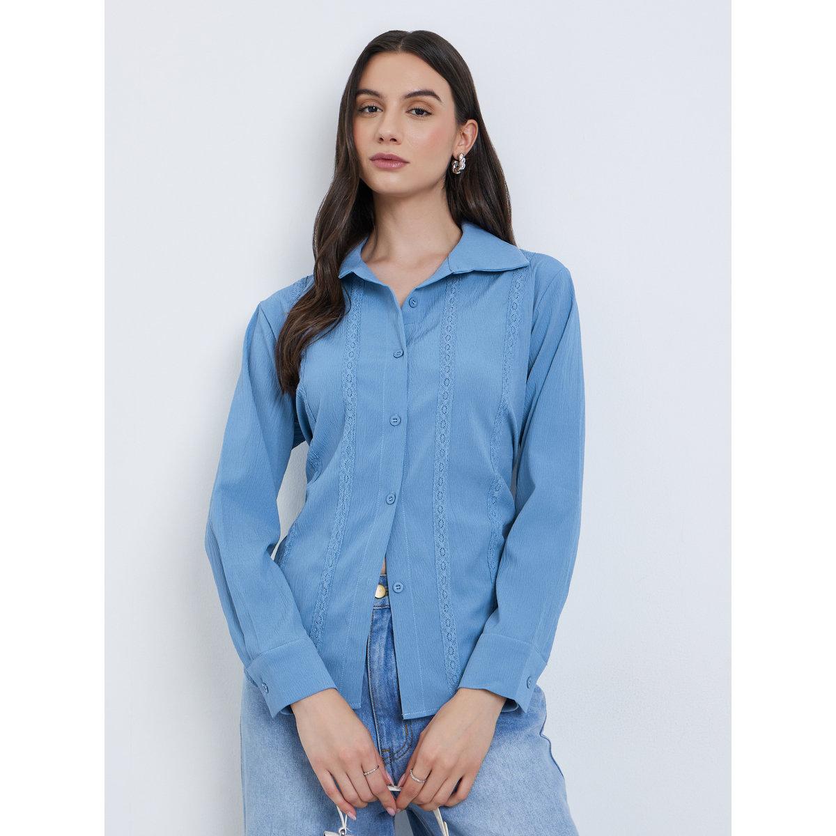 Styli Solid Lace Trim Buttoned Long Sleeve Shirt-women-clothing-shirtsandblouses-shirts-image-1