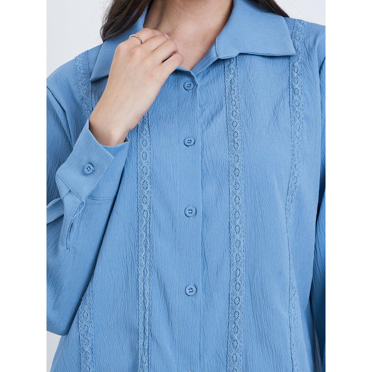 Styli Solid Lace Trim Buttoned Long Sleeve Shirt-women-clothing-shirtsandblouses-shirts-image-3