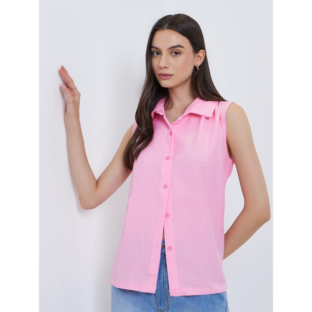 Styli Solid Sleeveless Buttoned Shirt-women-clothing-shirtsandblouses-shirts-image-1