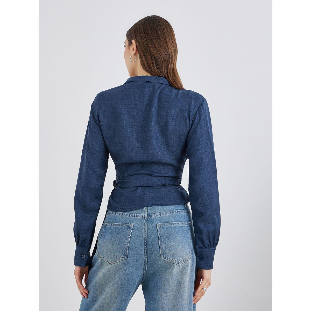 Styli Solid Long Sleeve Wrap Top with Tie Detail-women-clothing-shirtsandblouses-blouses-image-4
