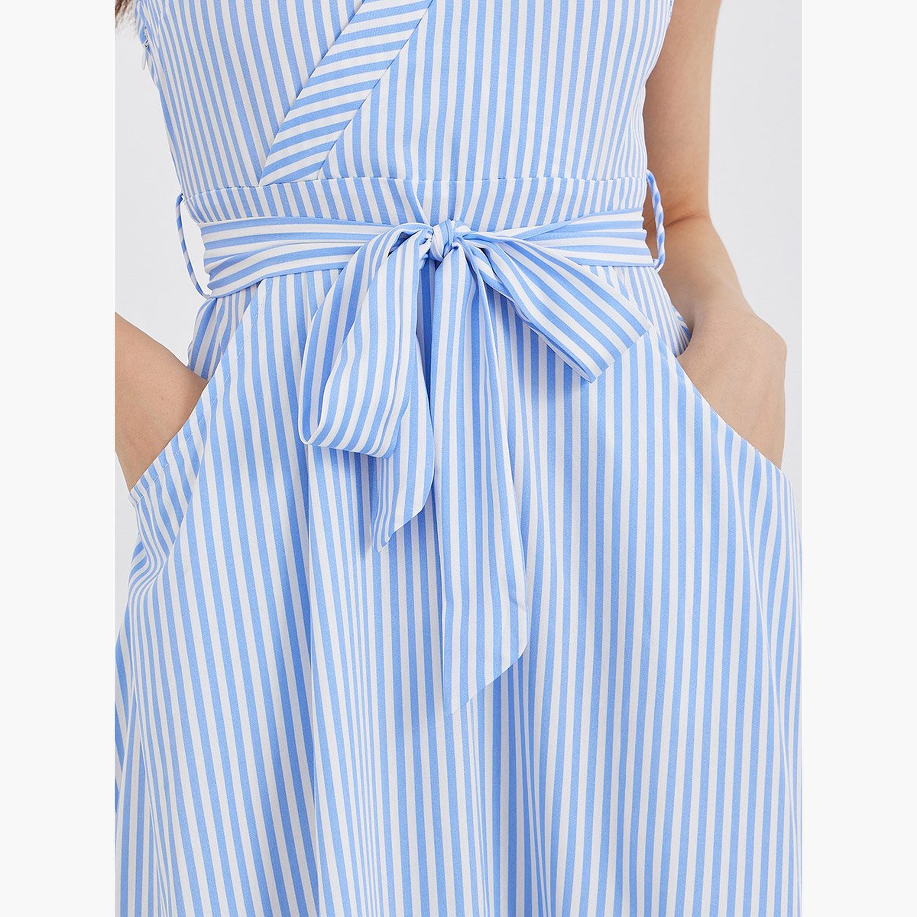 تيك تو - فستان ميدي مخطط ملفوف مع رباط على الخصر-women-clothing-dresses-image-4