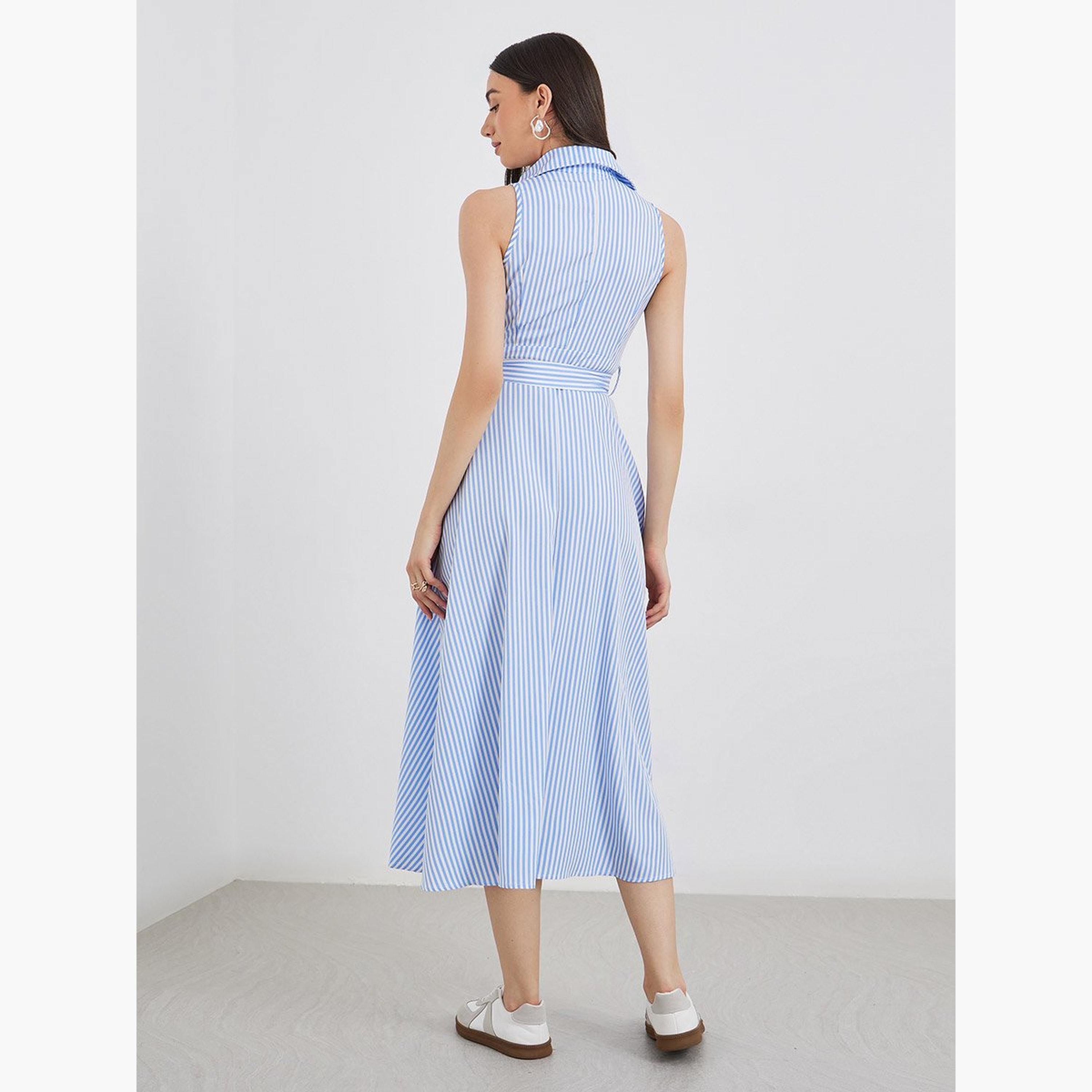 تيك تو - فستان ميدي مخطط ملفوف مع رباط على الخصر-women-clothing-dresses-image-5