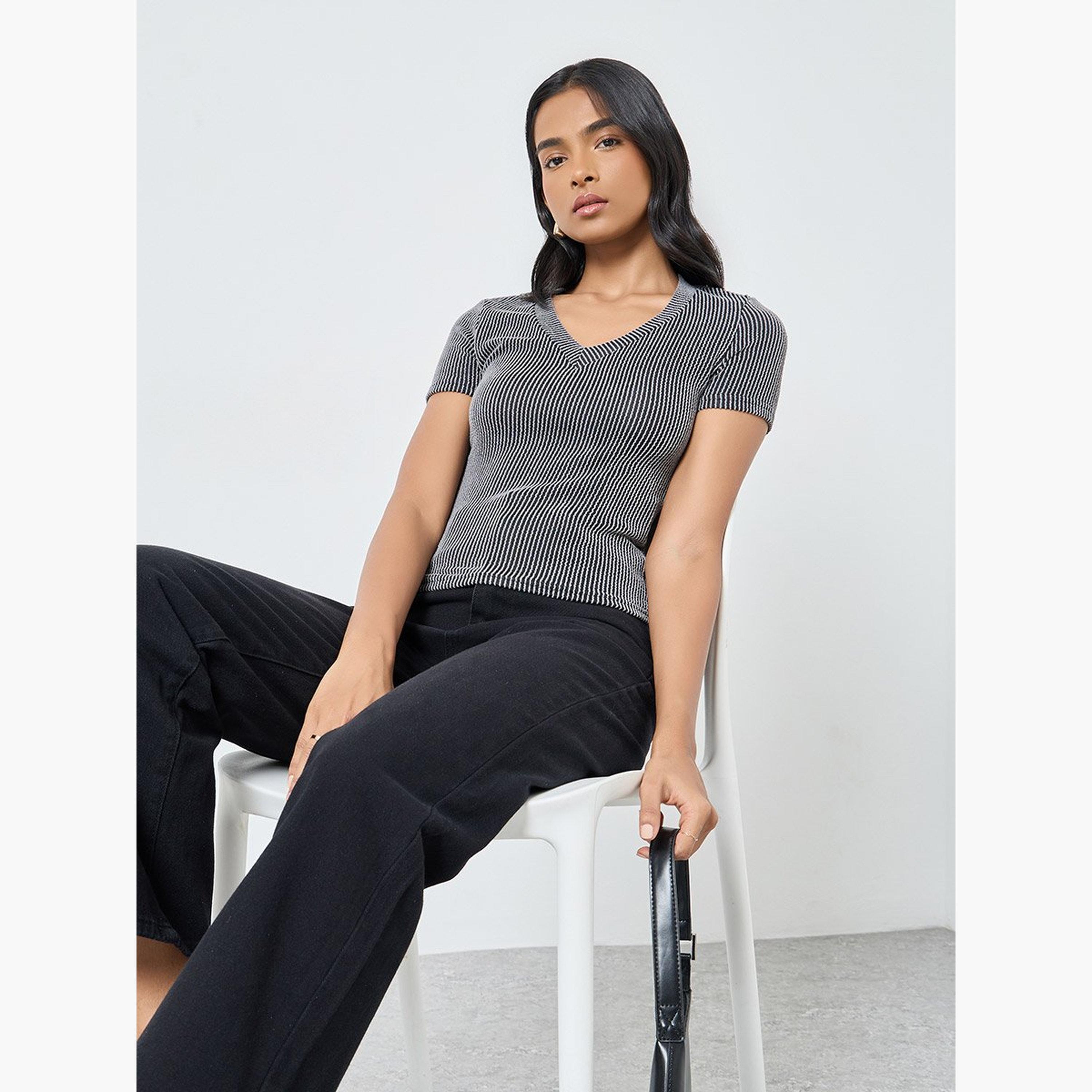 Take Two Striped Textured V-Neck Knitted Top-women-clothing-tshirts-image-3