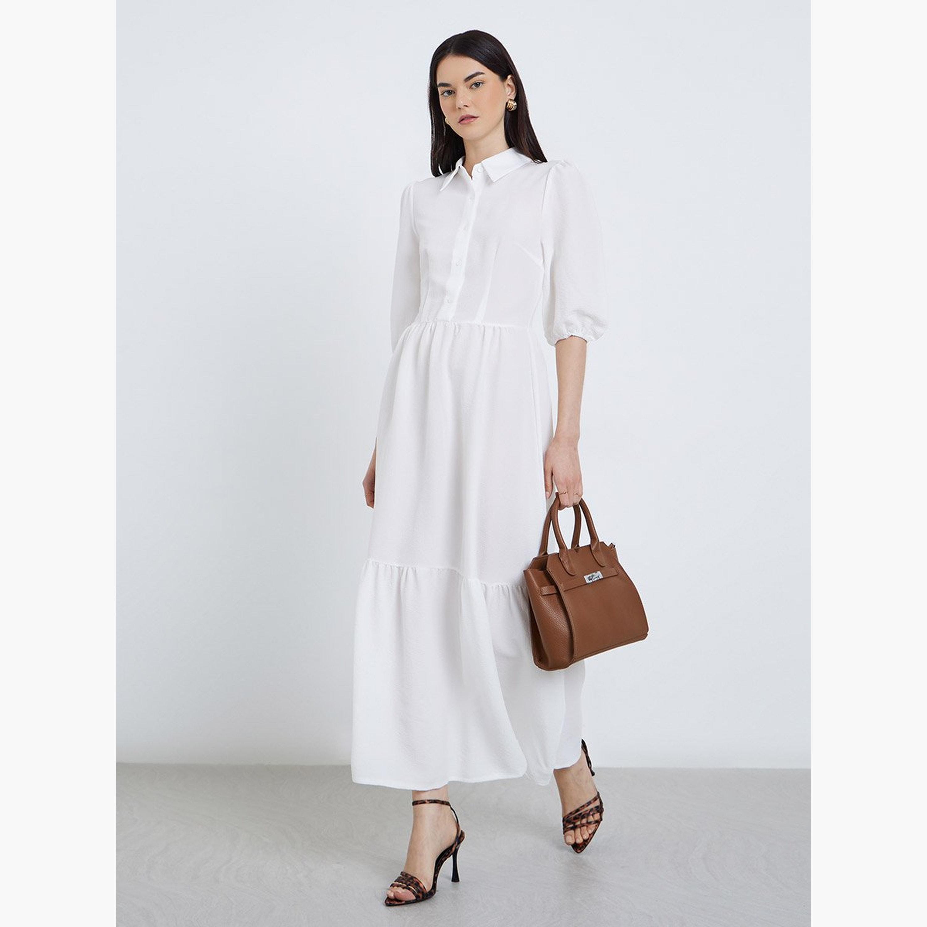Take Two Elegant White Maxi Dress with 3/4 Sleeves-women-clothing-dresses-image-1