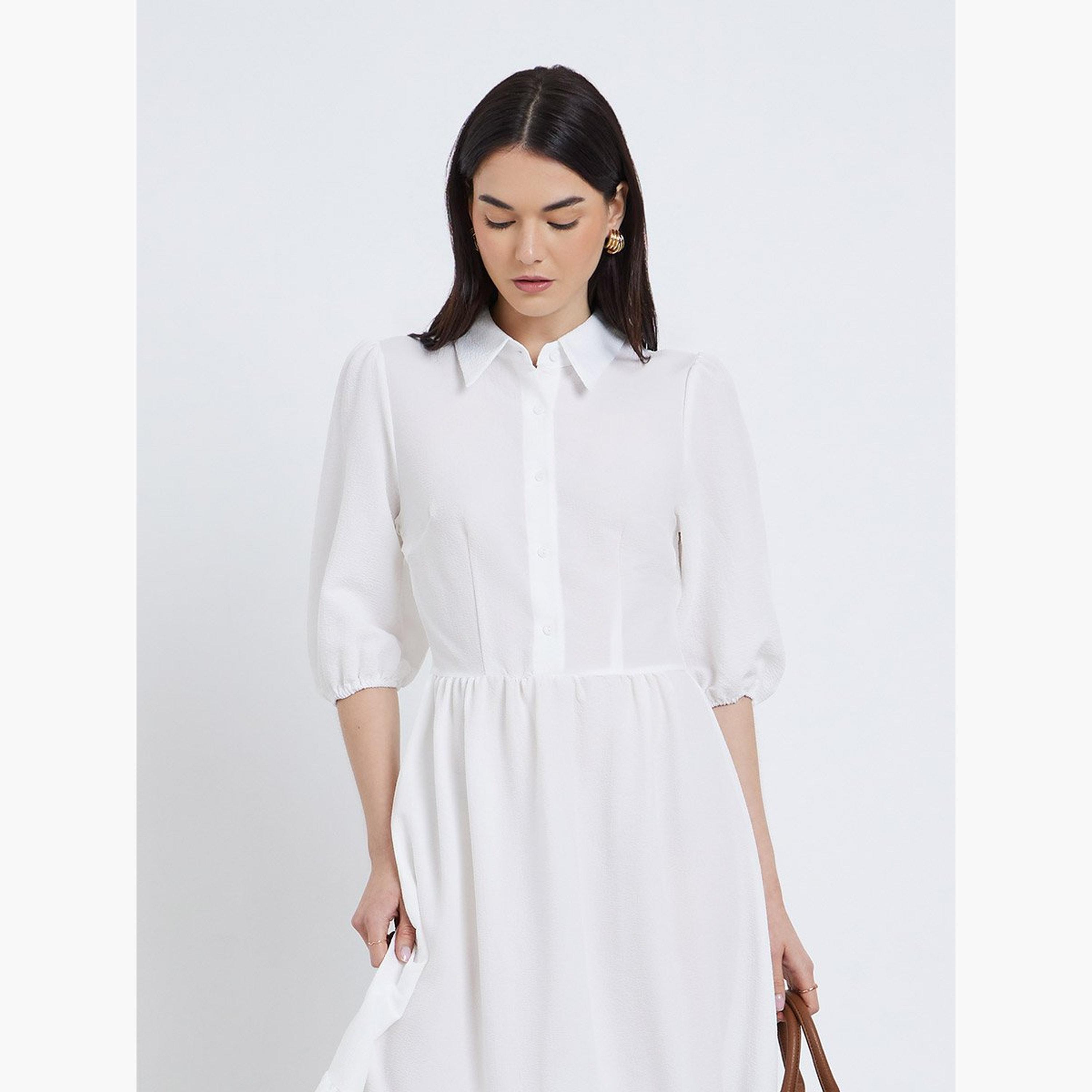Take Two Elegant White Maxi Dress with 3/4 Sleeves-women-clothing-dresses-image-2
