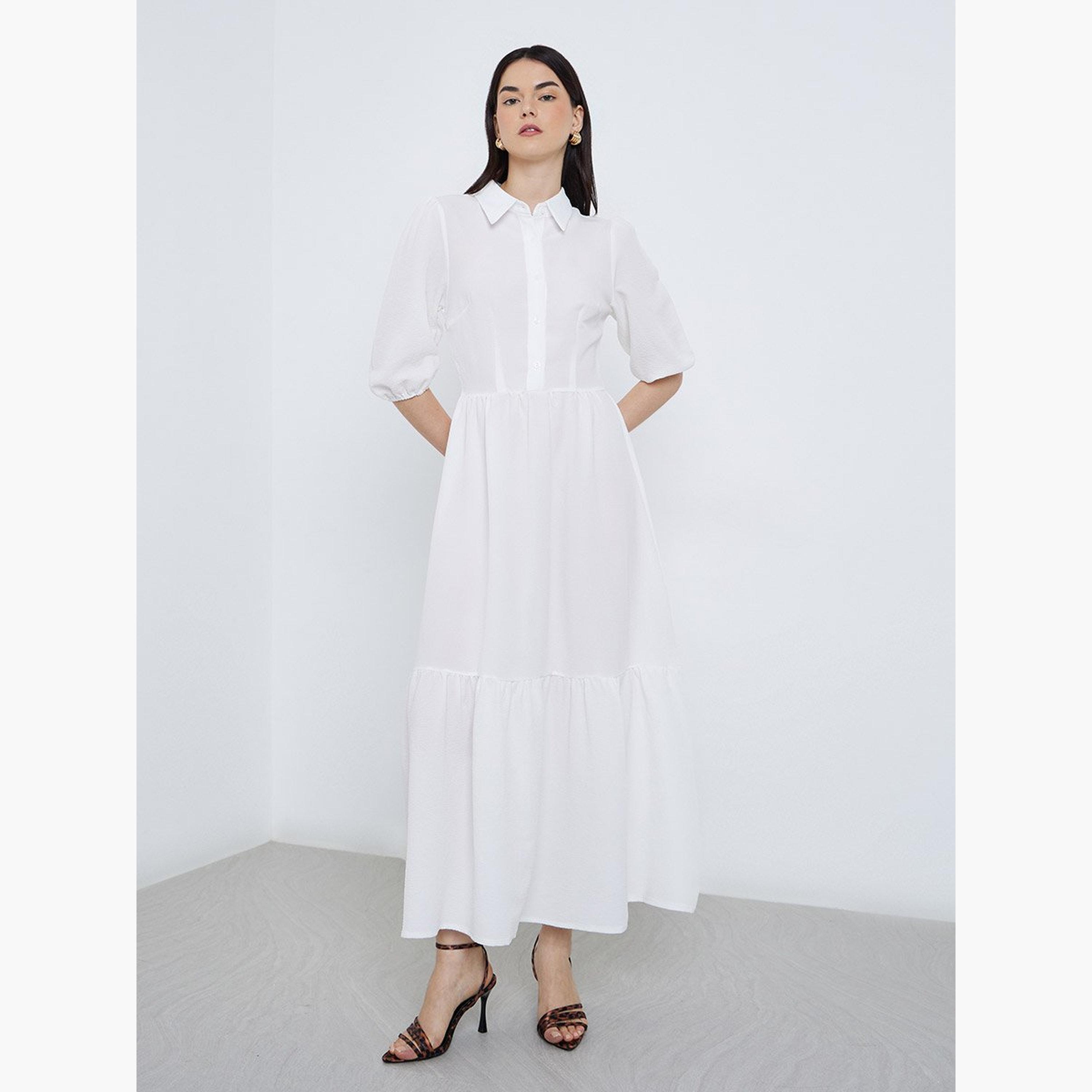 Take Two Elegant White Maxi Dress with 3/4 Sleeves-women-clothing-dresses-image-3