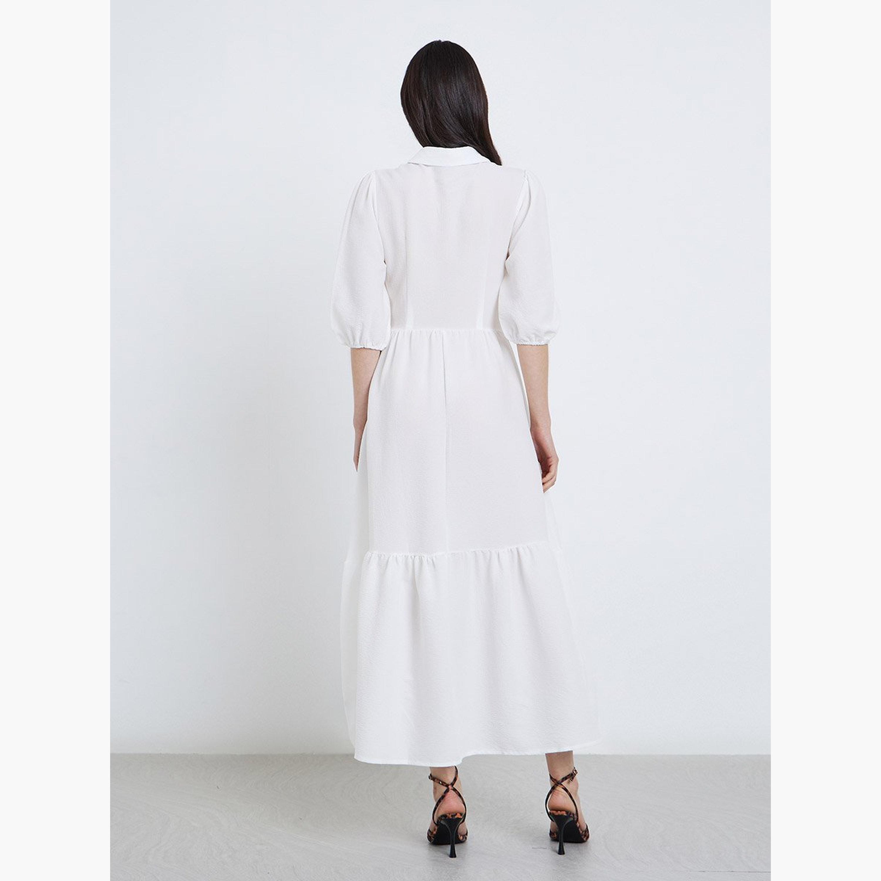Take Two Elegant White Maxi Dress with 3/4 Sleeves-women-clothing-dresses-image-5