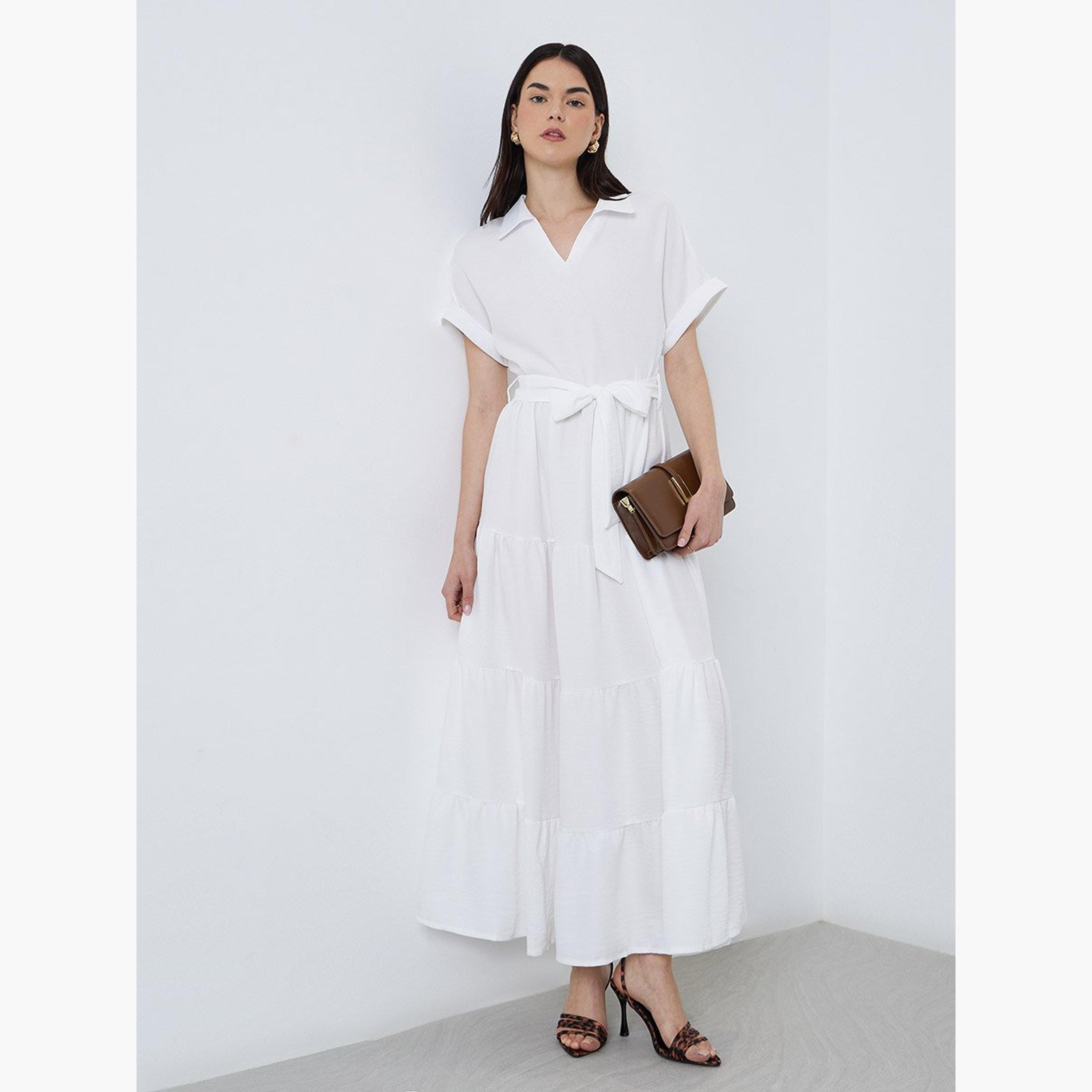 تيك تو - فستان ماكسي أبيض قصة A-women-clothing-dresses-image-2