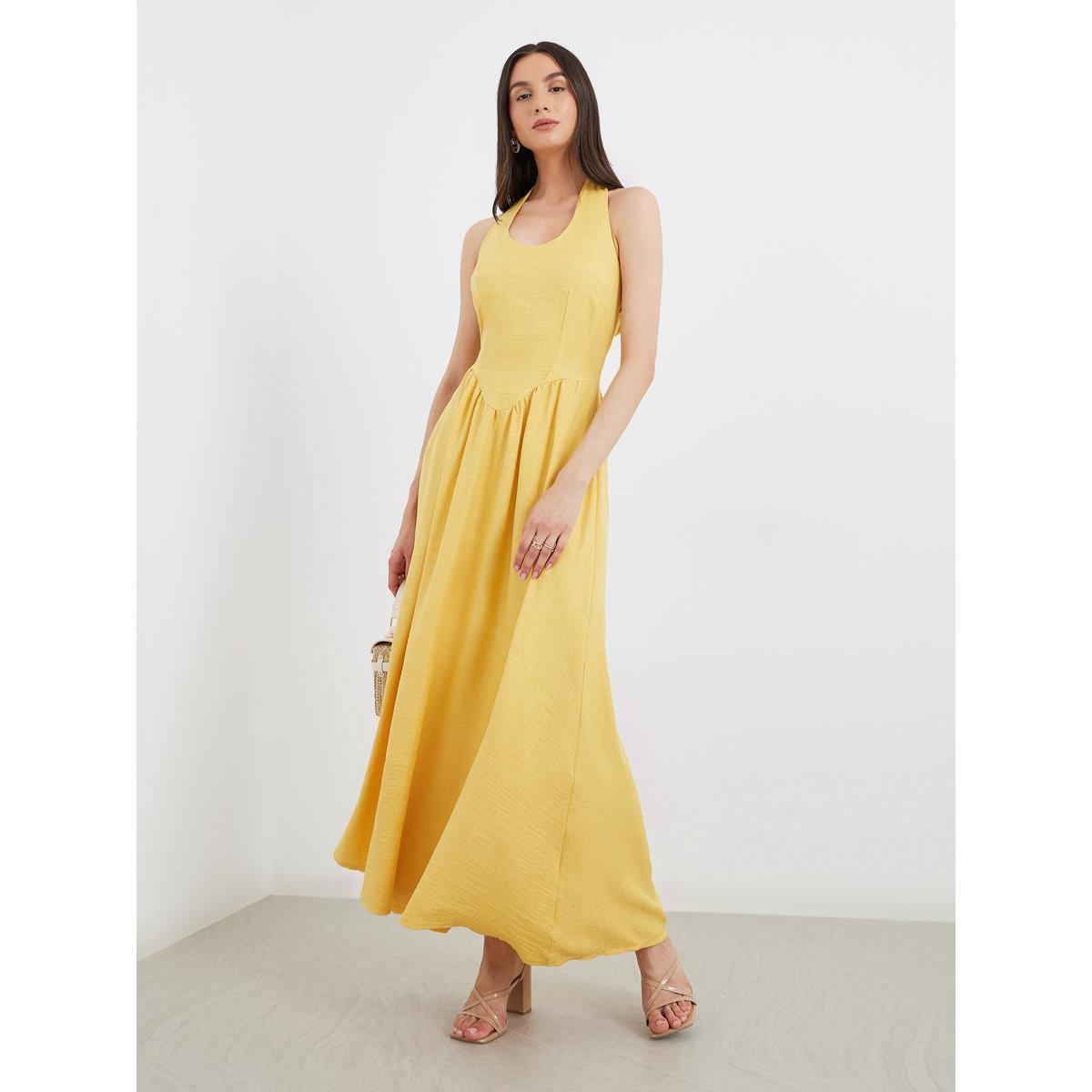 Styli Solid Halter Neck Sleeveless Midi Dress-women-clothing-dresses-image-2