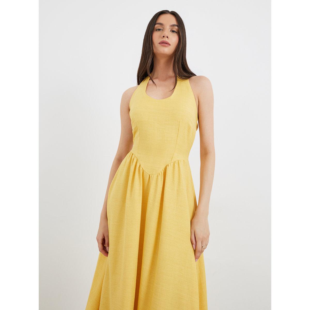 Styli Solid Halter Neck Sleeveless Midi Dress-women-clothing-dresses-image-3
