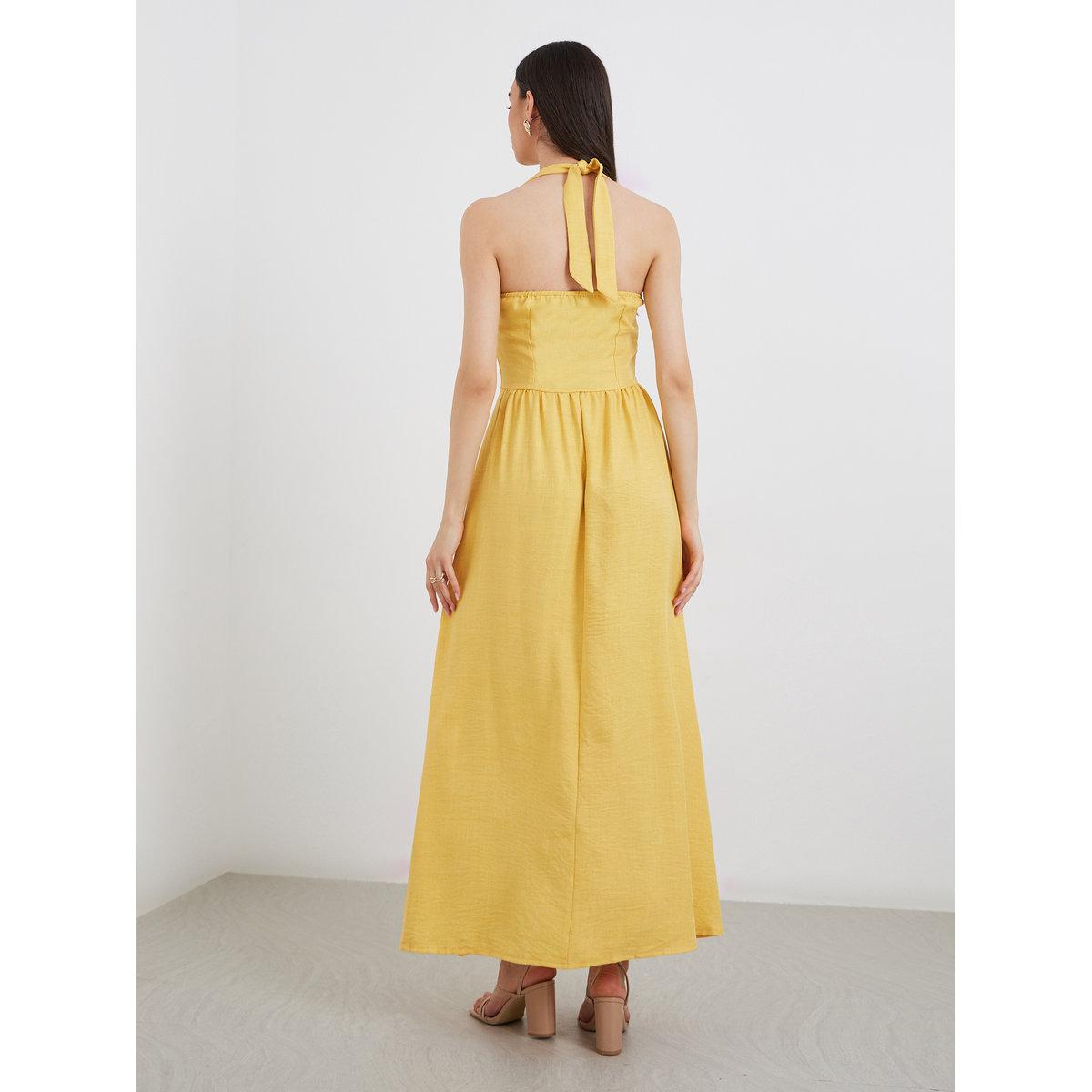 Styli Solid Halter Neck Sleeveless Midi Dress-women-clothing-dresses-image-5