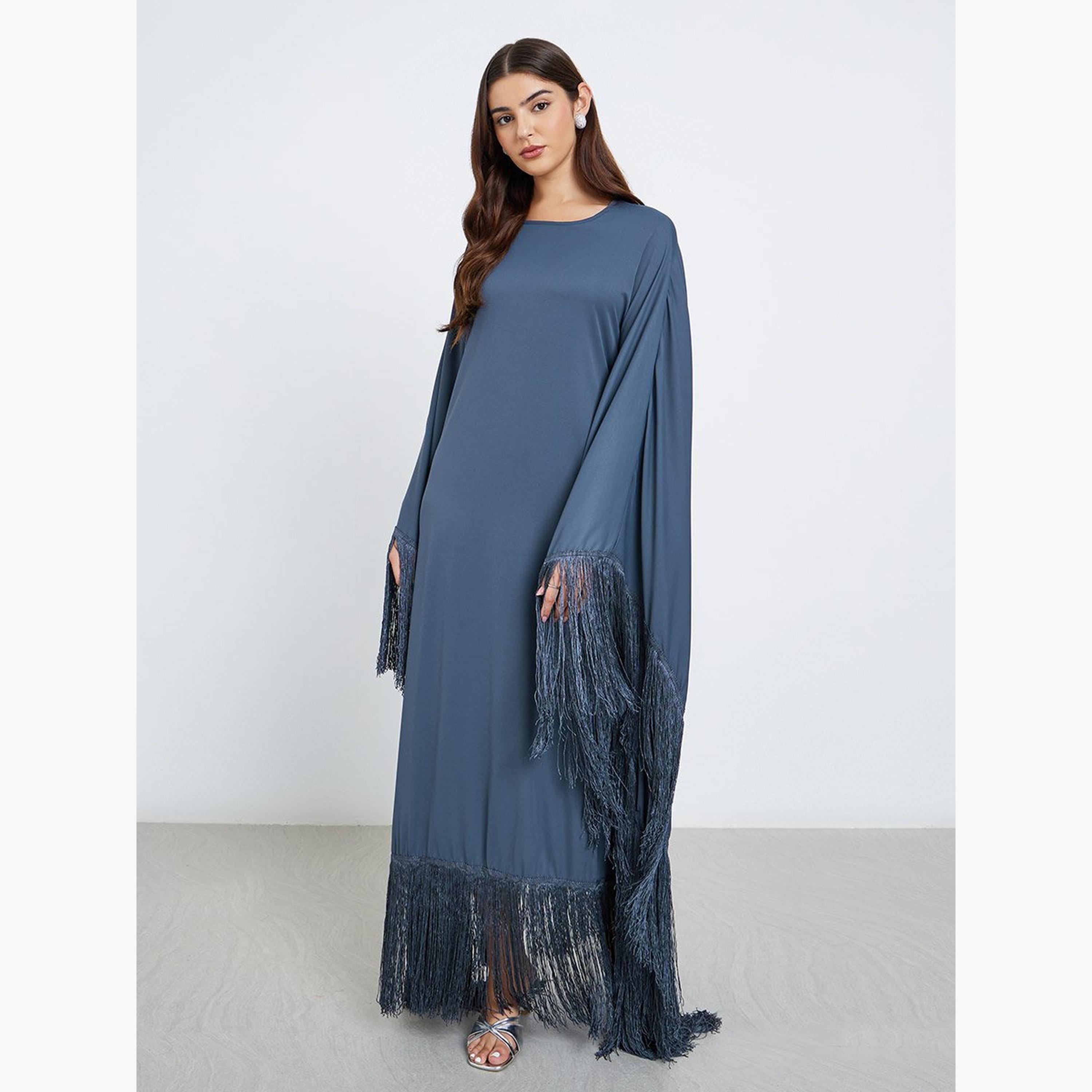 Styli Solid Tasselled Trim Kaftan Maxi Dress-women-clothing-dresses-image-1