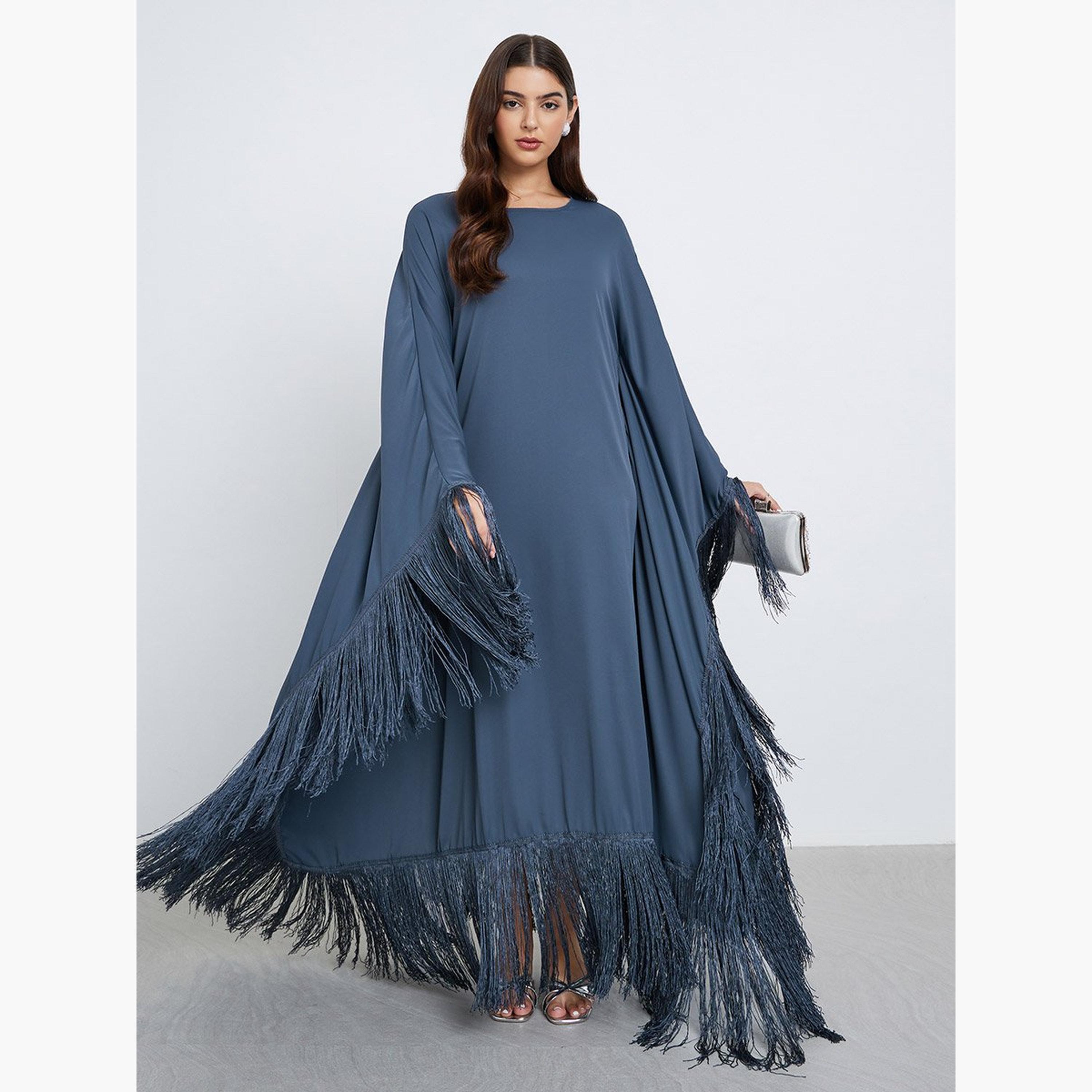 Styli Solid Tasselled Trim Kaftan Maxi Dress-women-clothing-dresses-image-2