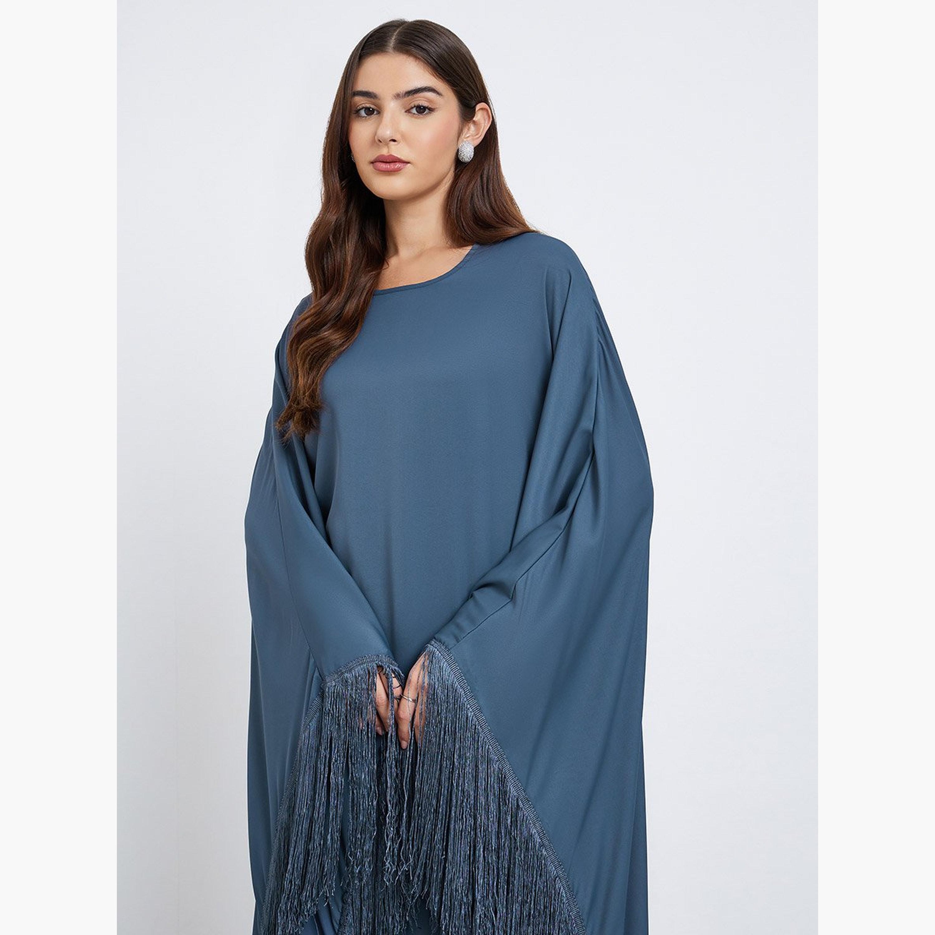 Styli Solid Tasselled Trim Kaftan Maxi Dress-women-clothing-dresses-image-3