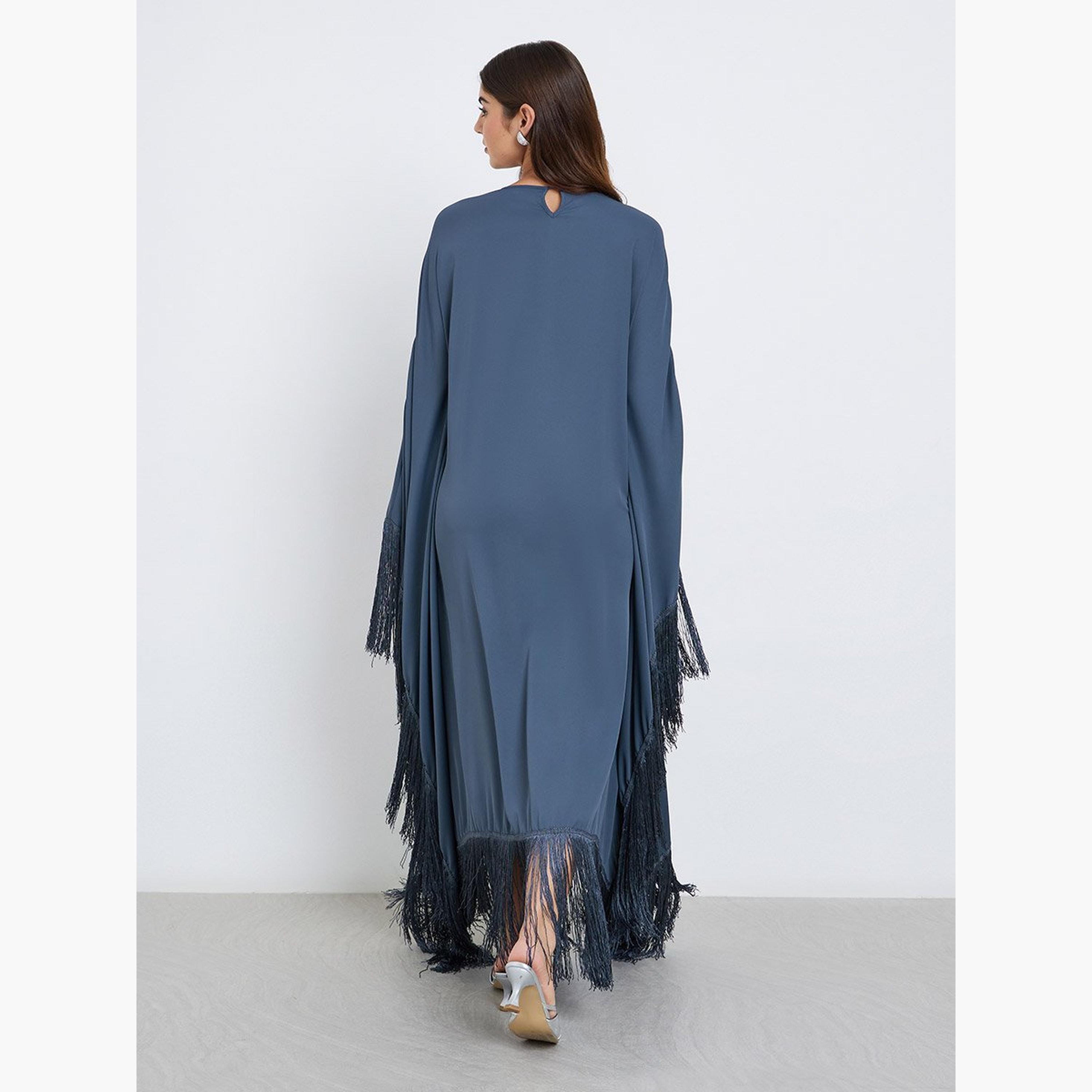 Styli Solid Tasselled Trim Kaftan Maxi Dress-women-clothing-dresses-image-5