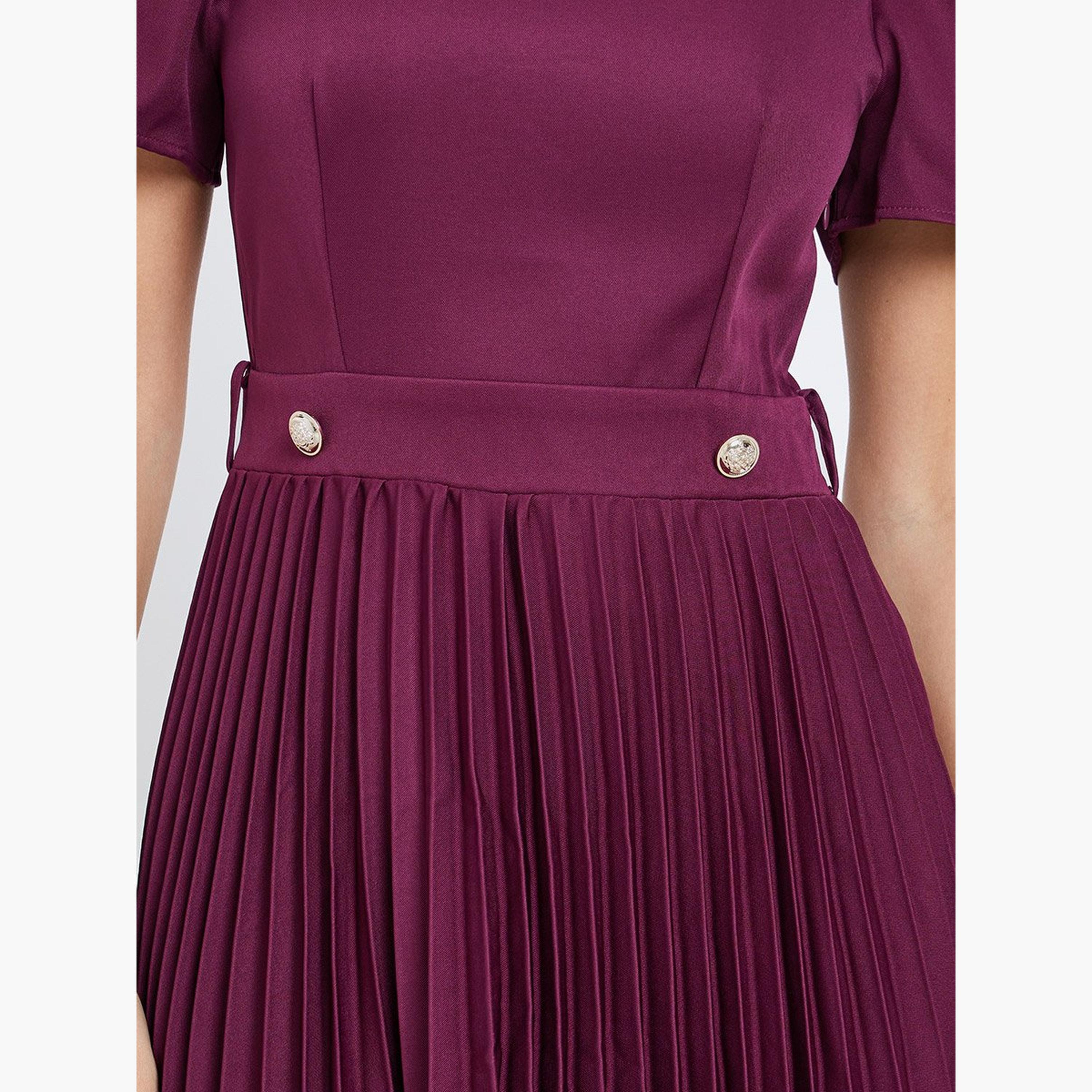 Styli Pleated Detail Puff Sleeves Sheath Midi Dress-women-clothing-dresses-image-4