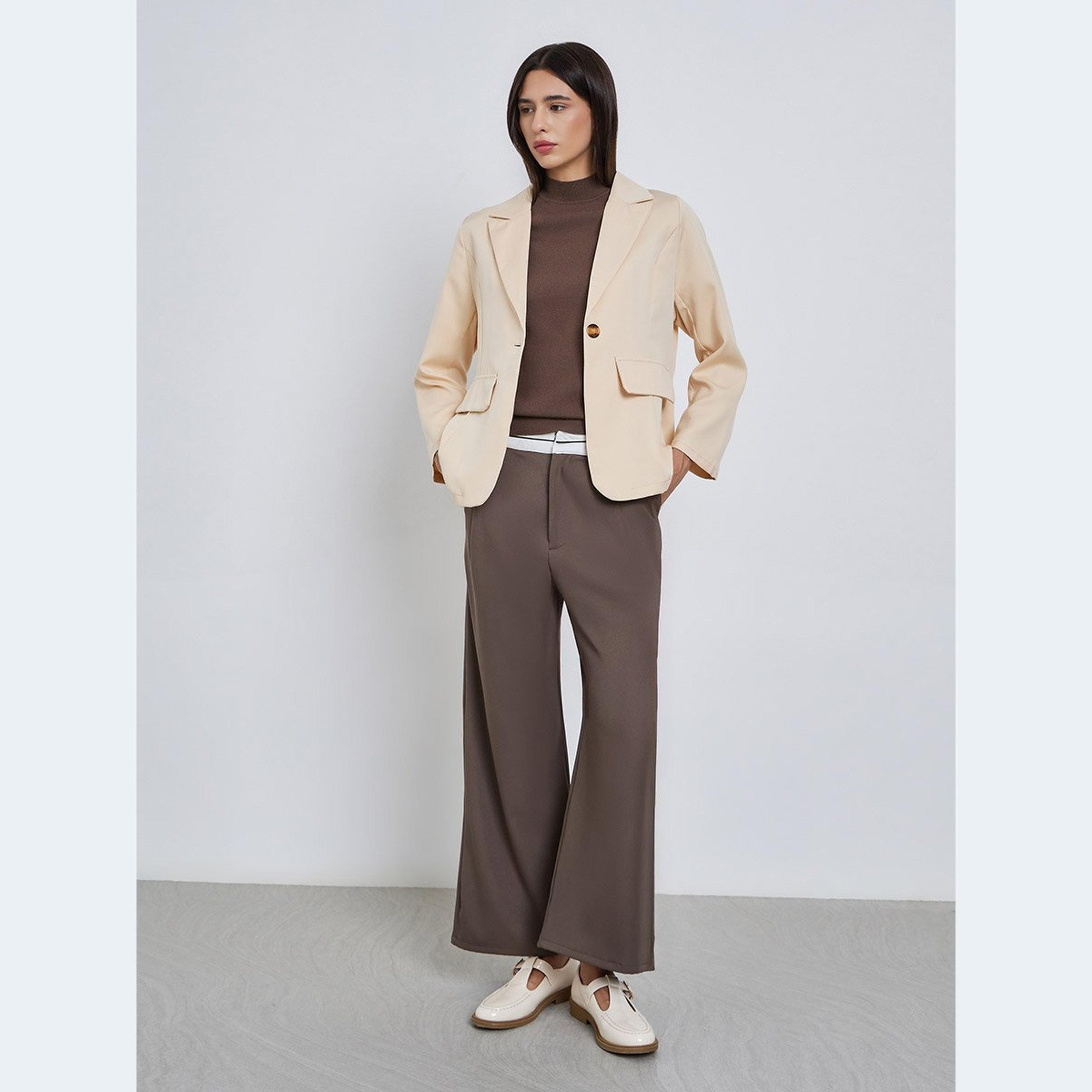 Take Two Beige Solid Notch Label Neck Blazer-women-clothing-coatsandjackets-blazers-image-2