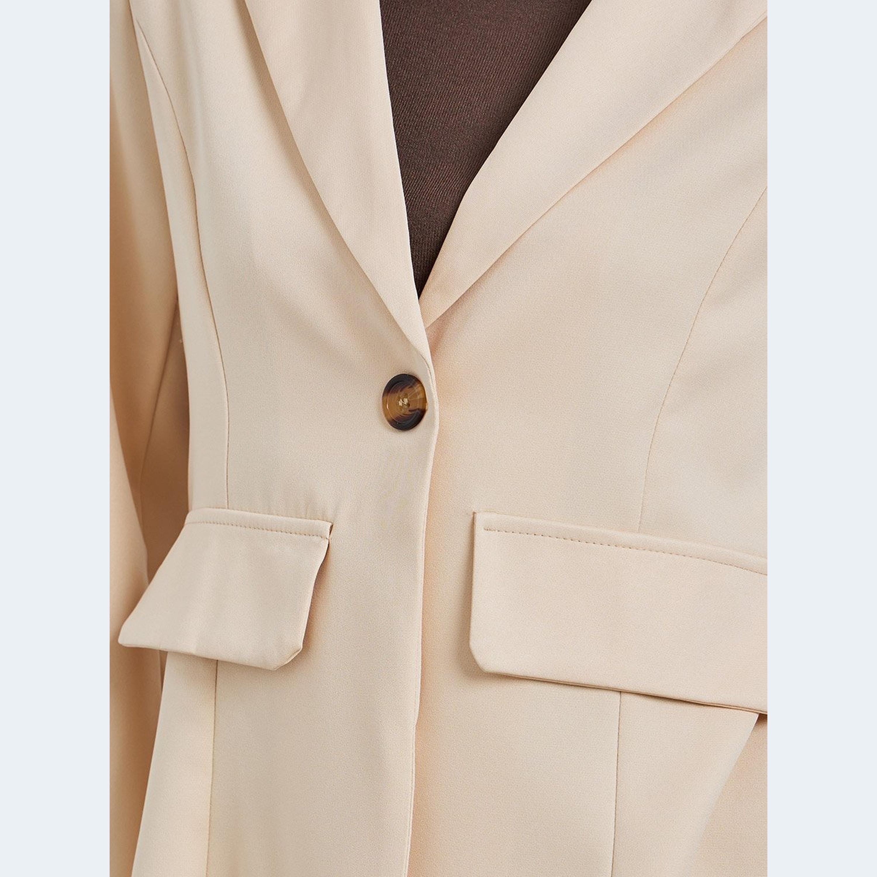 Take Two Beige Solid Notch Label Neck Blazer-women-clothing-coatsandjackets-blazers-image-4