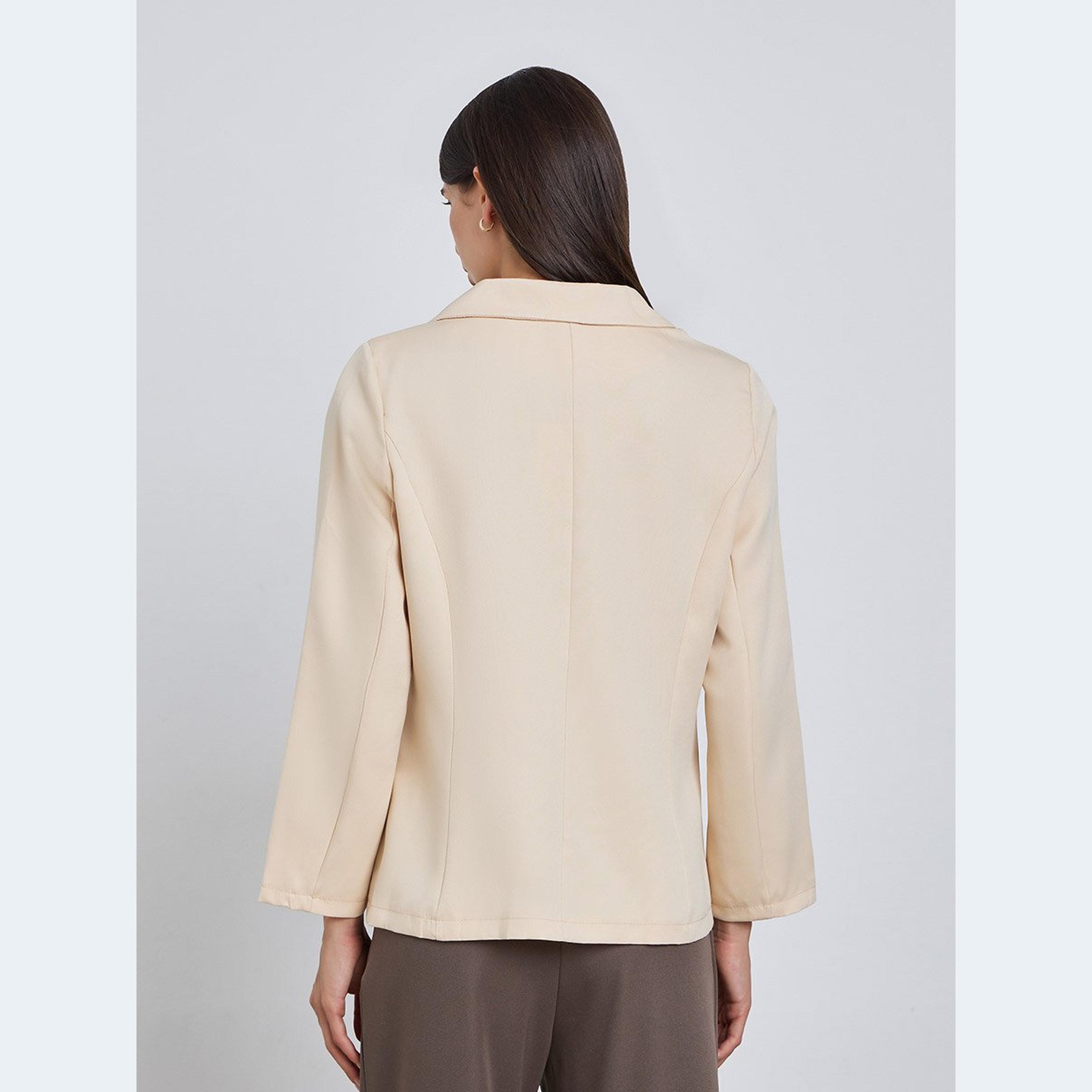 Take Two Beige Solid Notch Label Neck Blazer-women-clothing-coatsandjackets-blazers-image-5