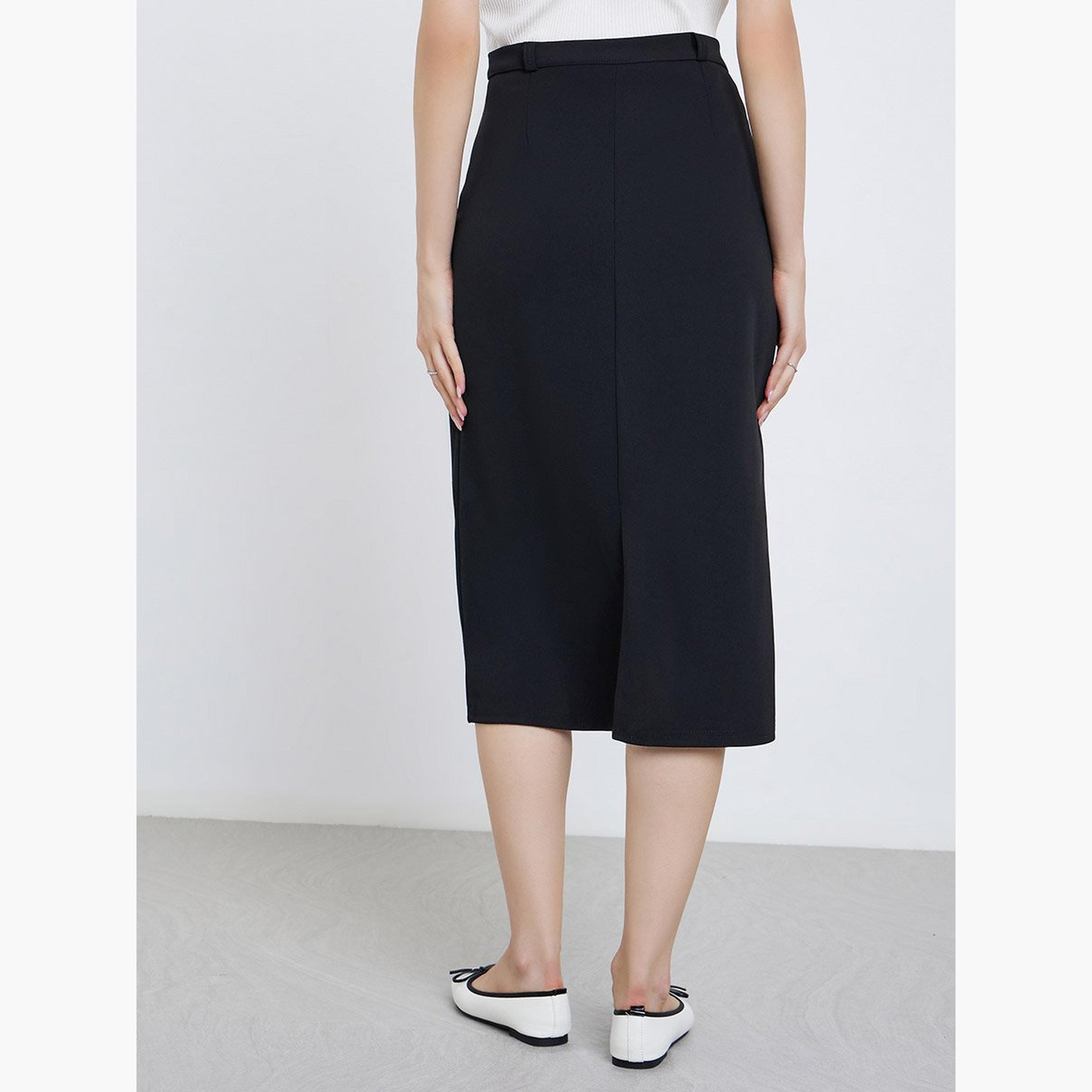 Styli Black Midi Skirt with Back Split Hem-women-clothing-bottoms-skirts-image-4