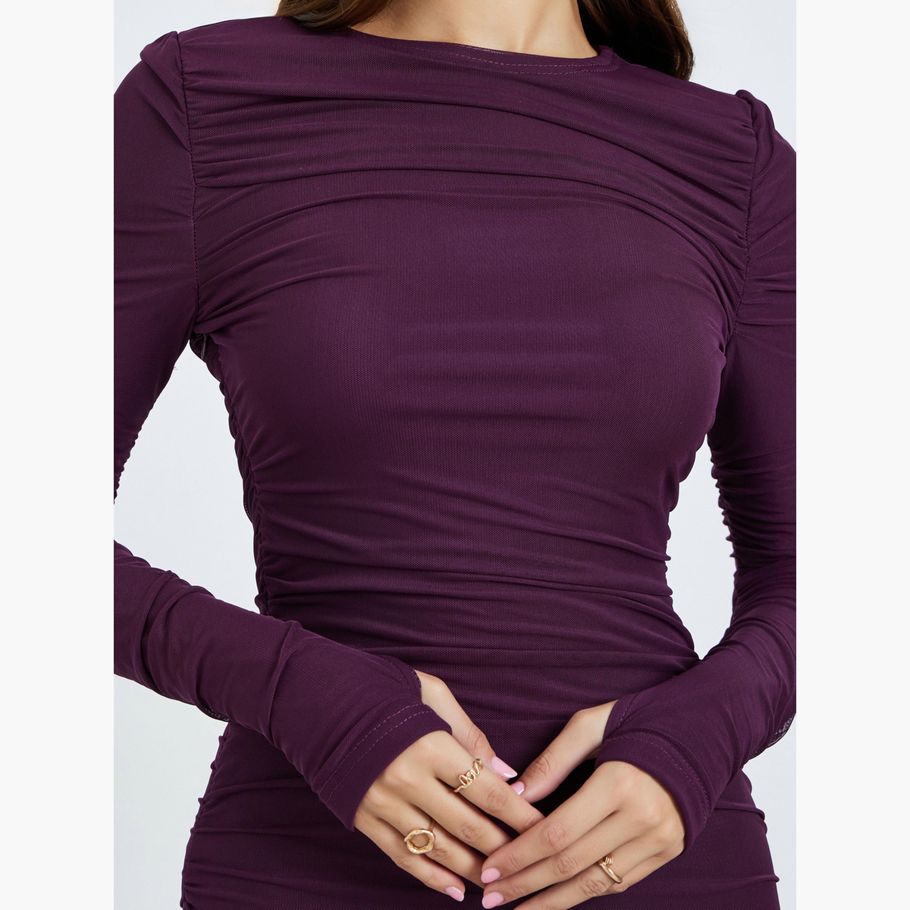 Styli Women Magenta Ruffle Mesh Hem Maxi Dress-women-clothing-dresses-image-4