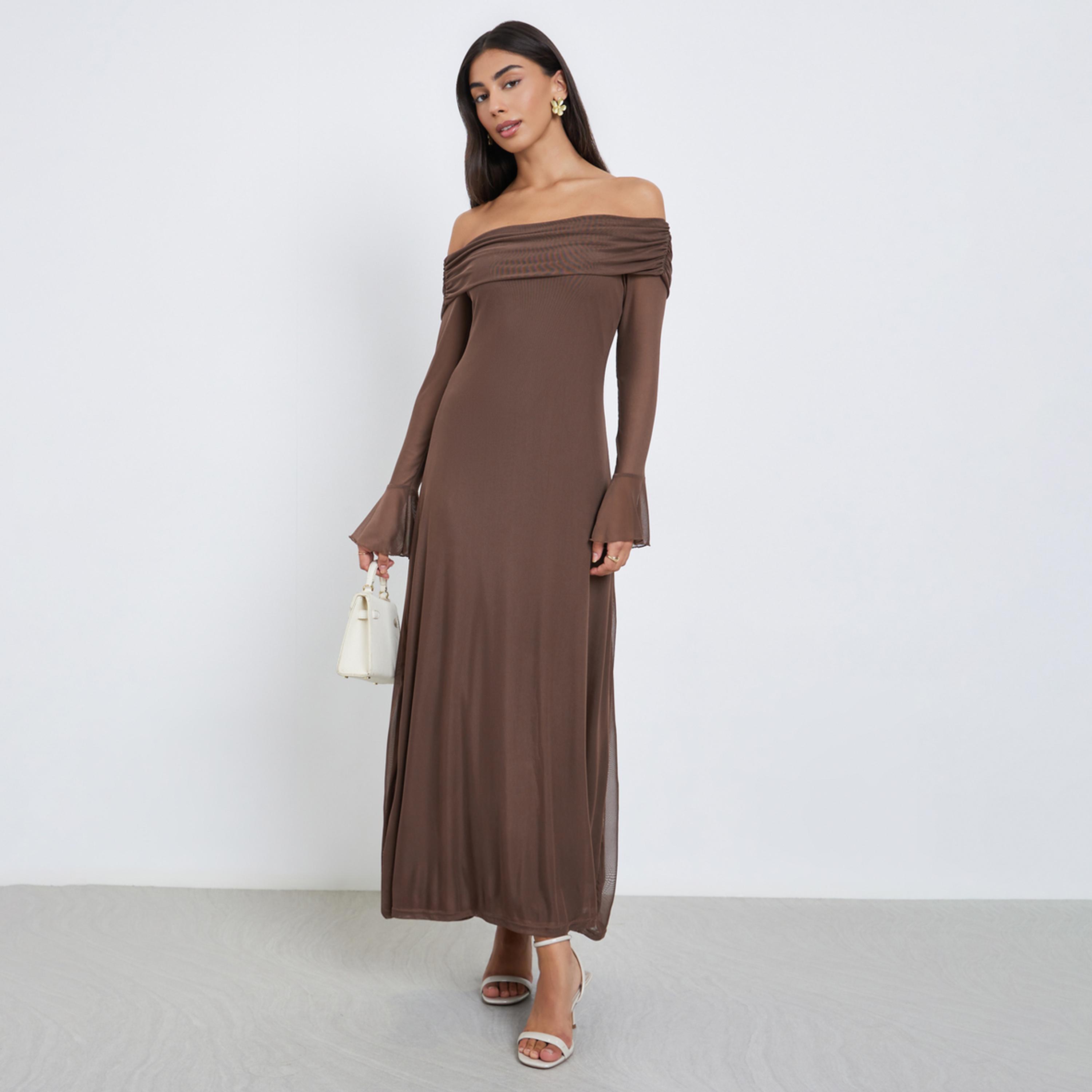 ستايلي - فستان ماكسي بني ضيق-women-clothing-dresses-image-1