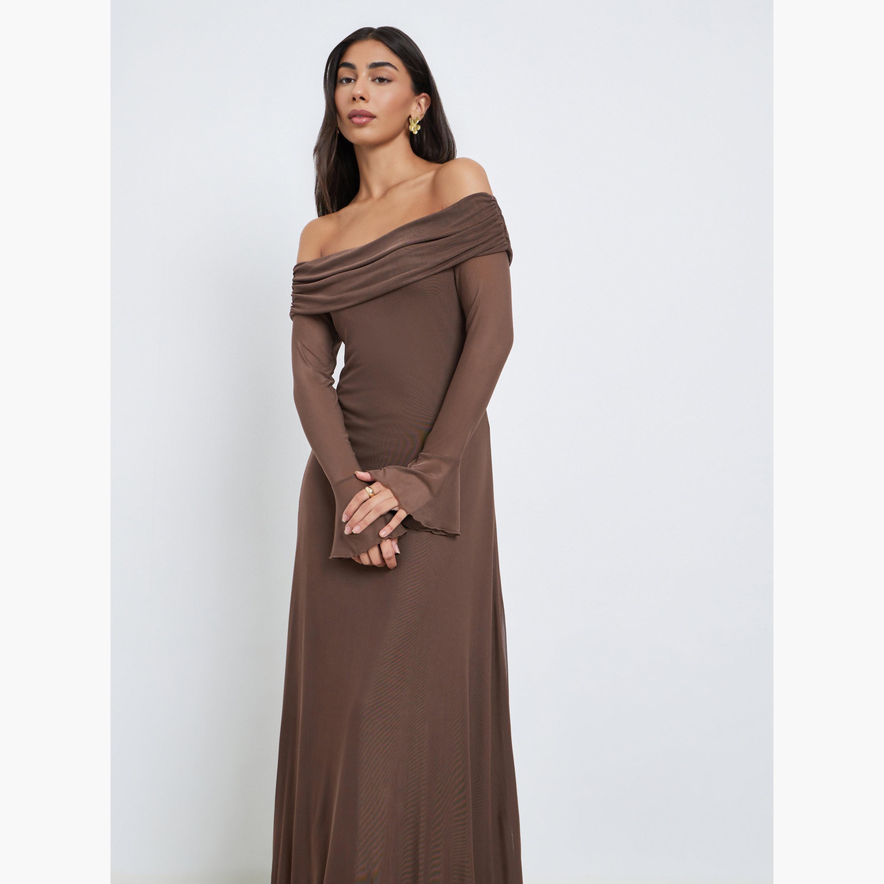 ستايلي - فستان ماكسي بني ضيق-women-clothing-dresses-image-3