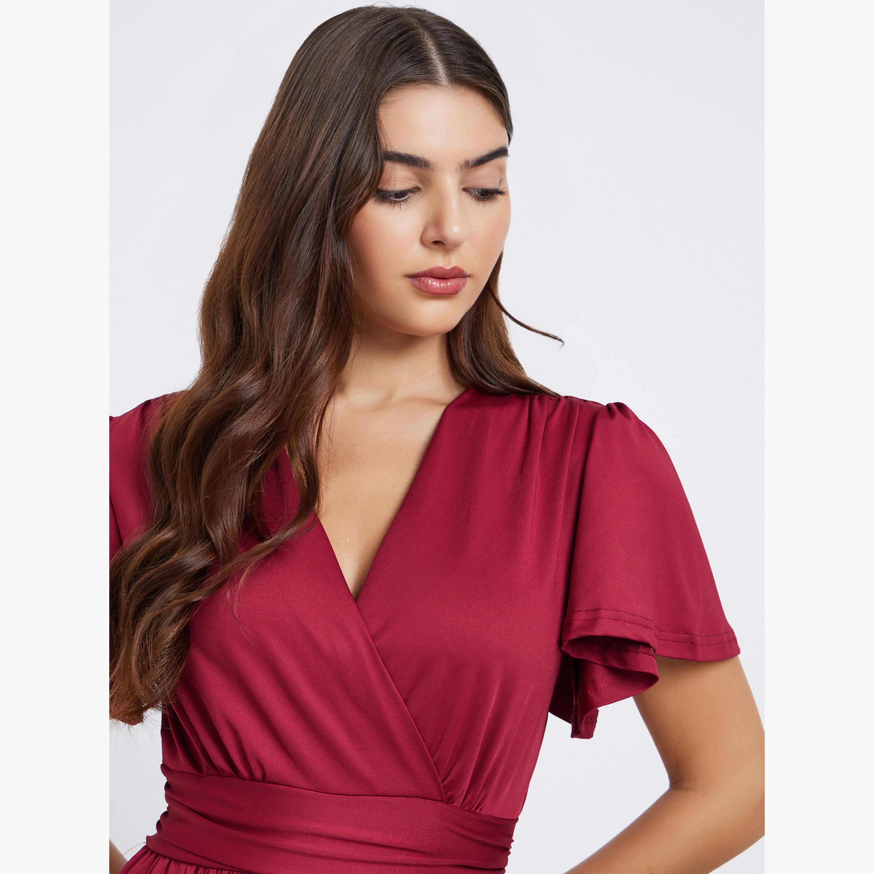 ستايلي - فستان ماكسي بأكمام قصيرة وقصة A-women-clothing-dresses-image-4