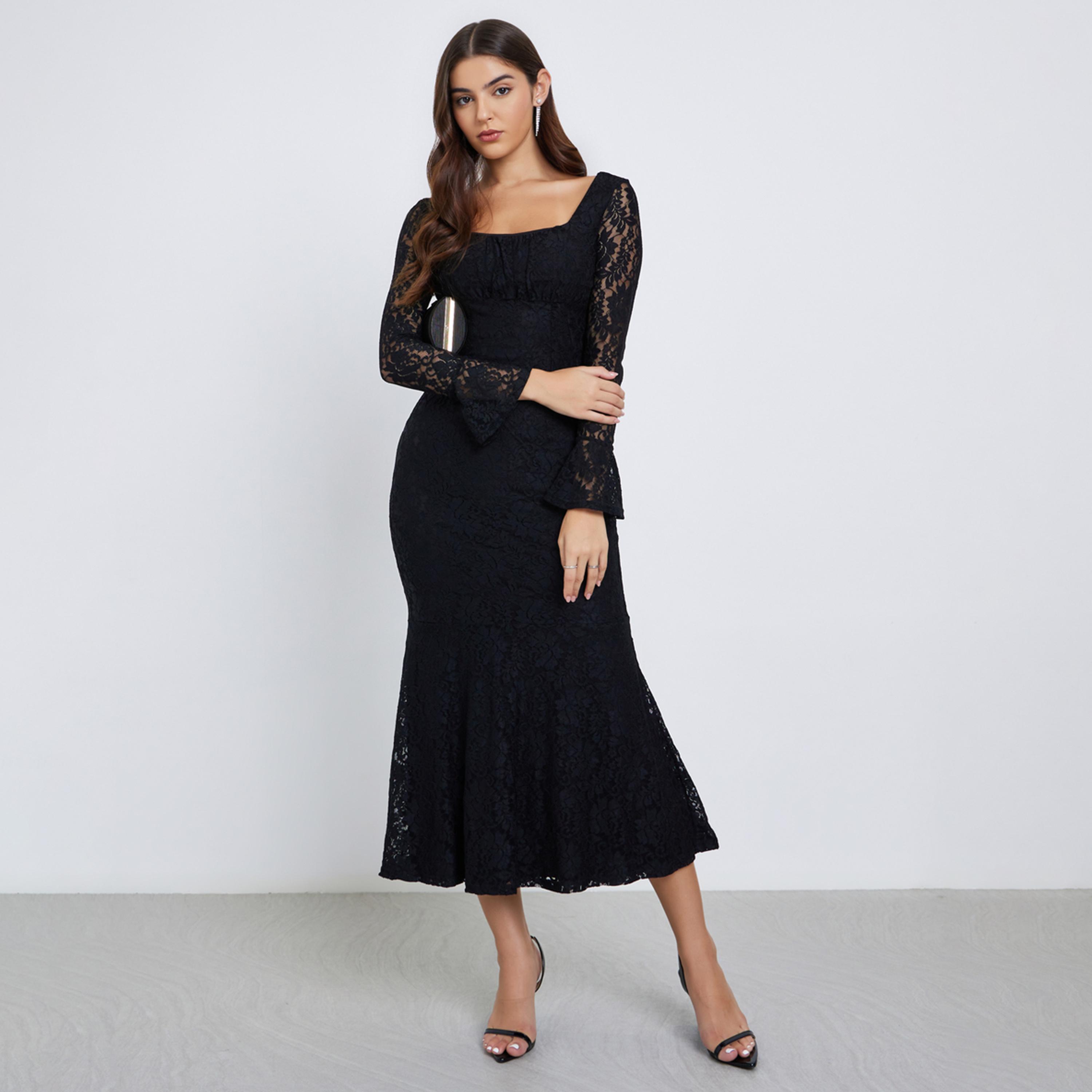 ستايلي - فستان ماكسي بأكمام قصيرة وقصة A-women-clothing-dresses-image-1