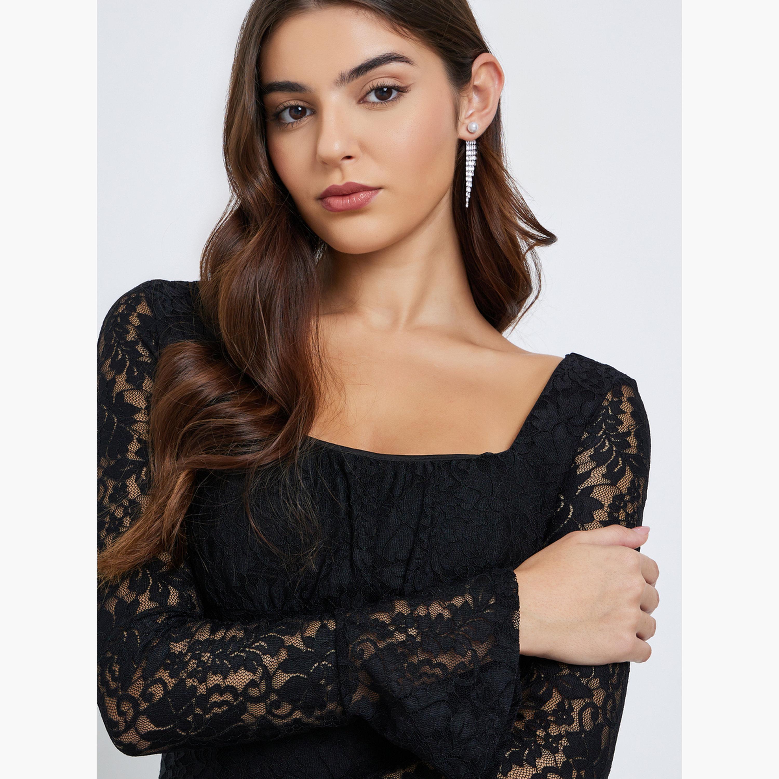 Styli Black All Lace Mermaid Hem Midi Dress-women-clothing-dresses-image-4