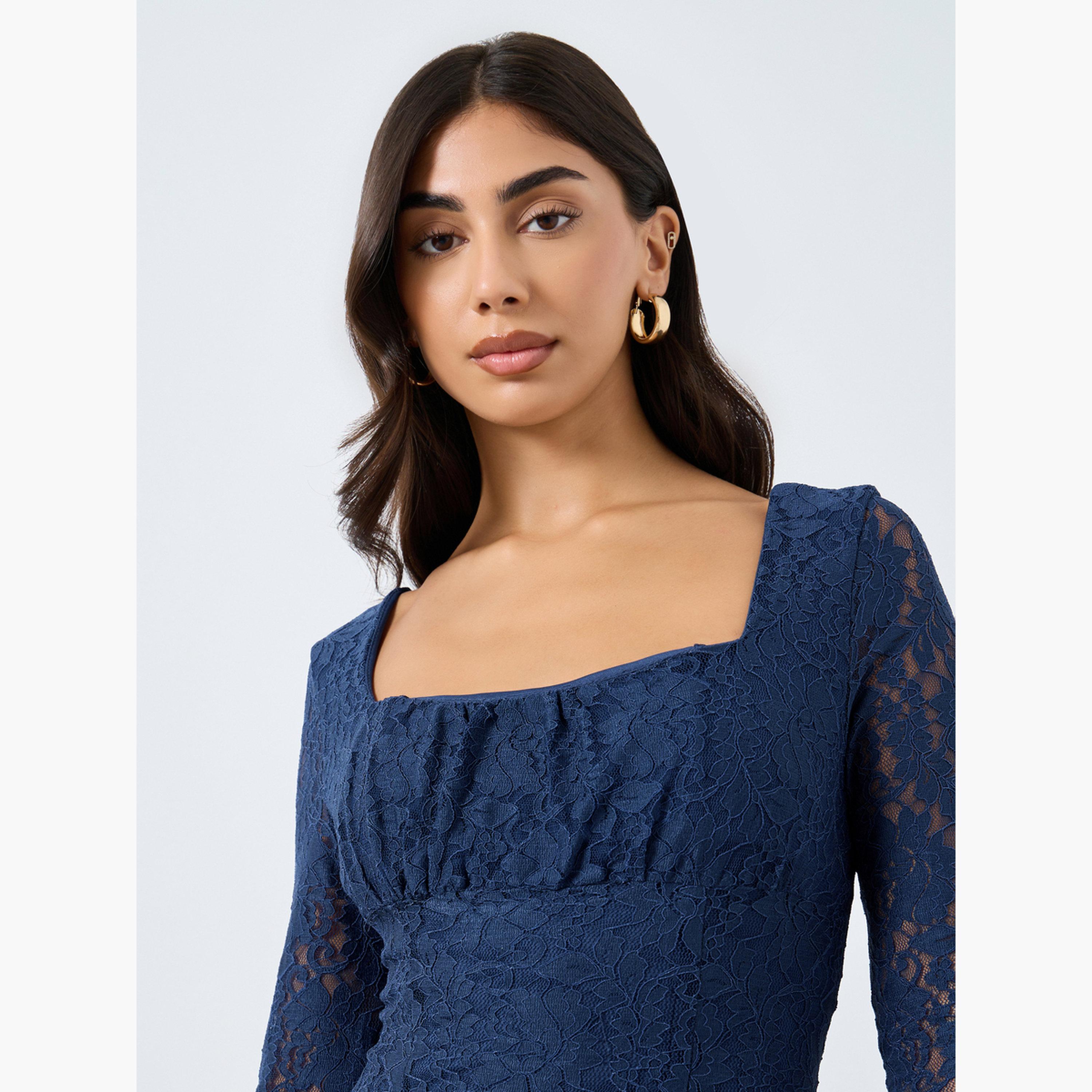 ستايلي - فستان ماكسي بأكمام طويلة وحافة حورية البحر من الدانتيل بالكامل-women-clothing-dresses-image-4