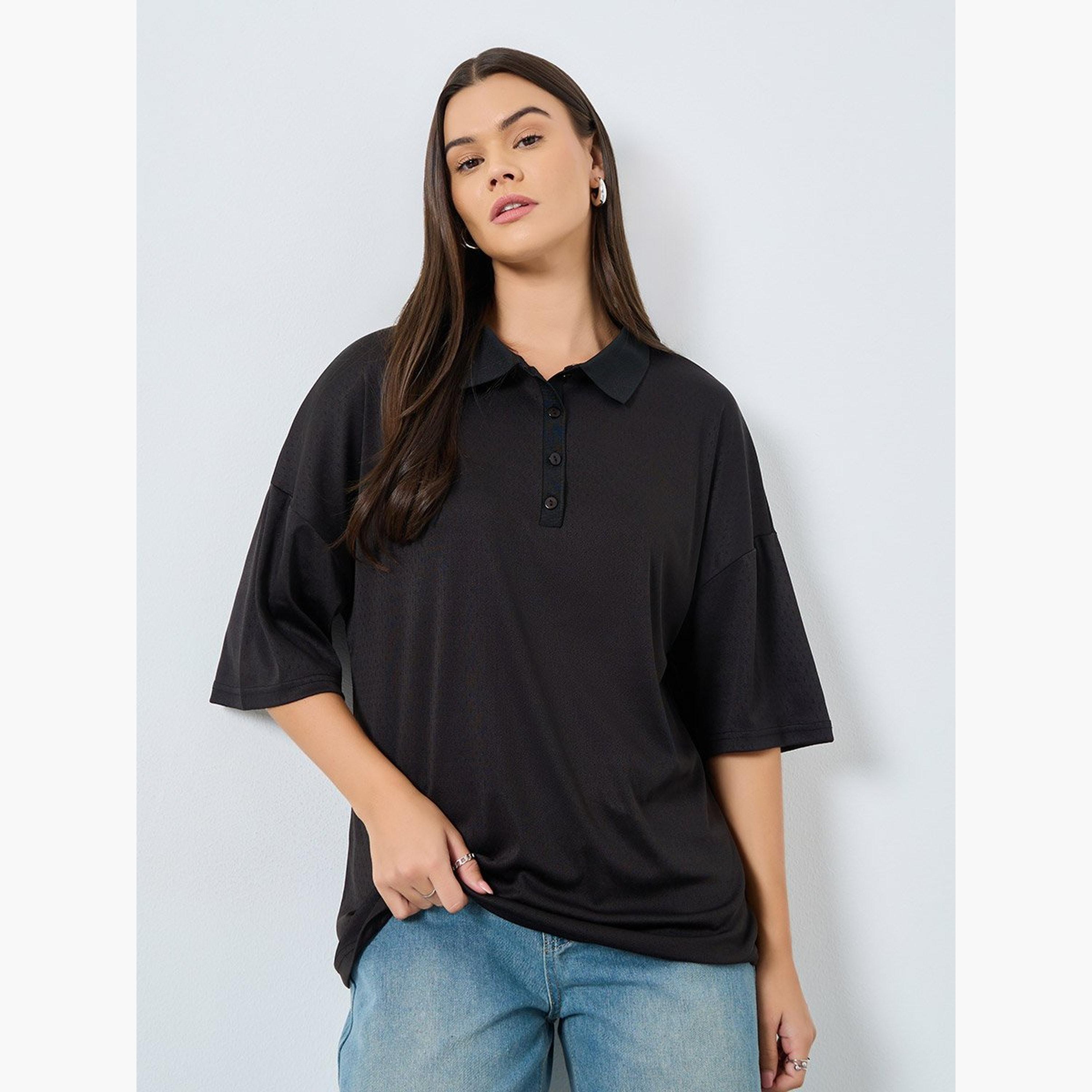 ستايلي - تي شيرت بولو محبوك لون أسود-women-clothing-tshirts-image-1