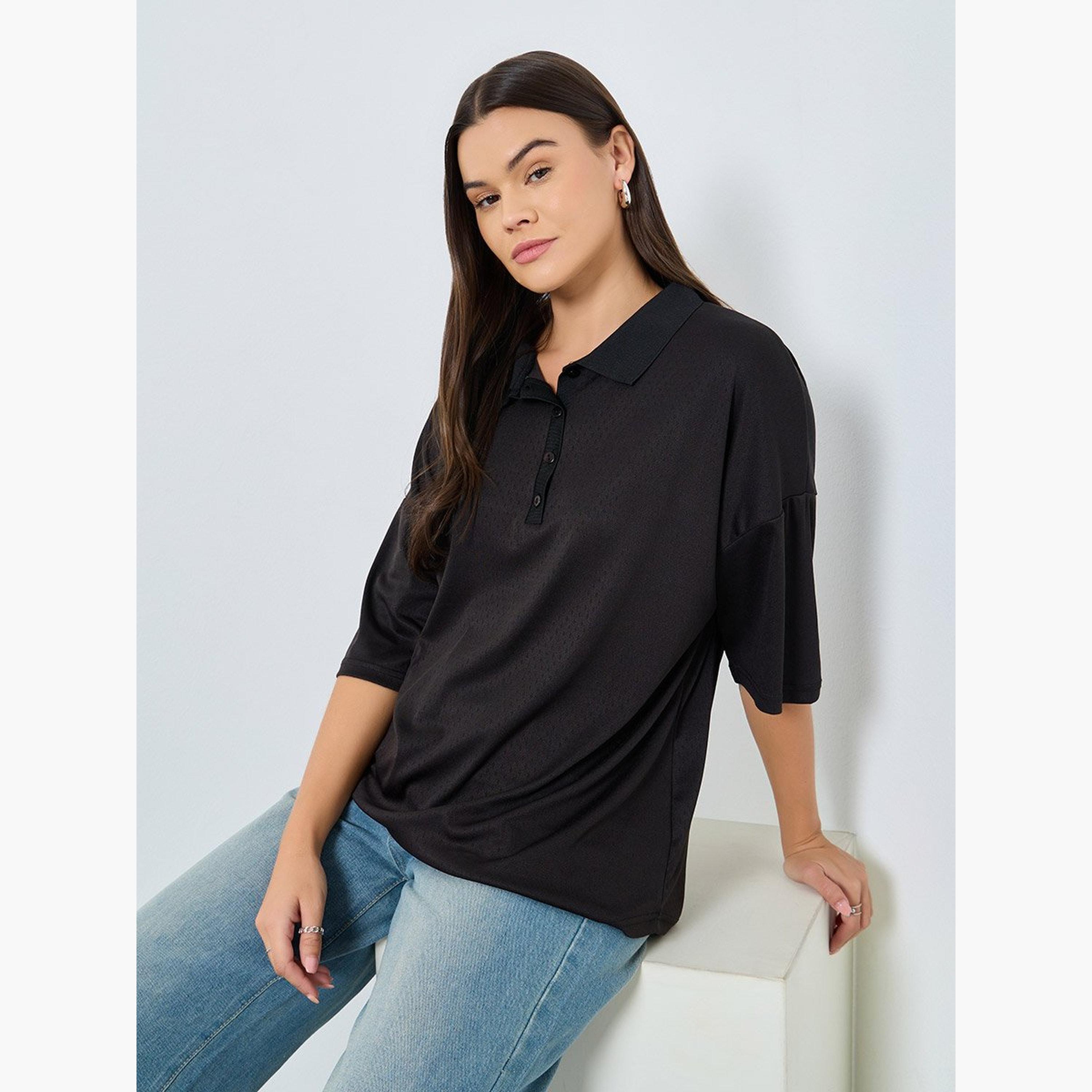 ستايلي - تي شيرت بولو محبوك لون أسود-women-clothing-tshirts-image-3