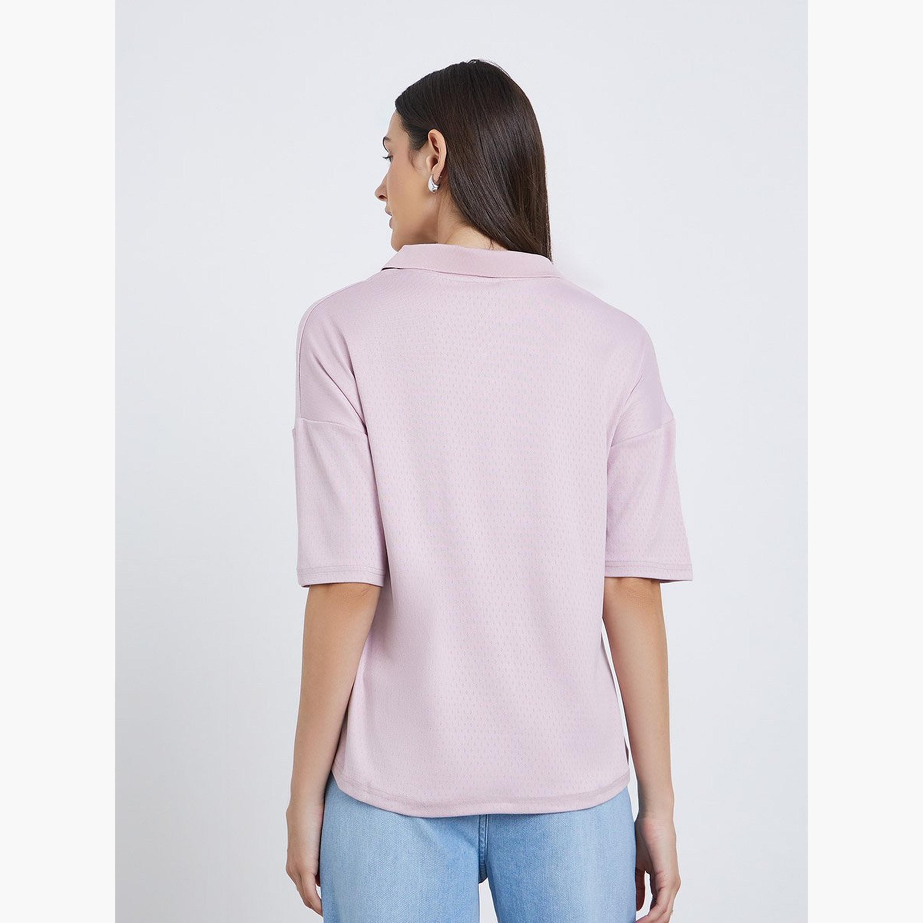 Styli Pink Knitted Polo T-Shirt-women-clothing-tshirts-image-4