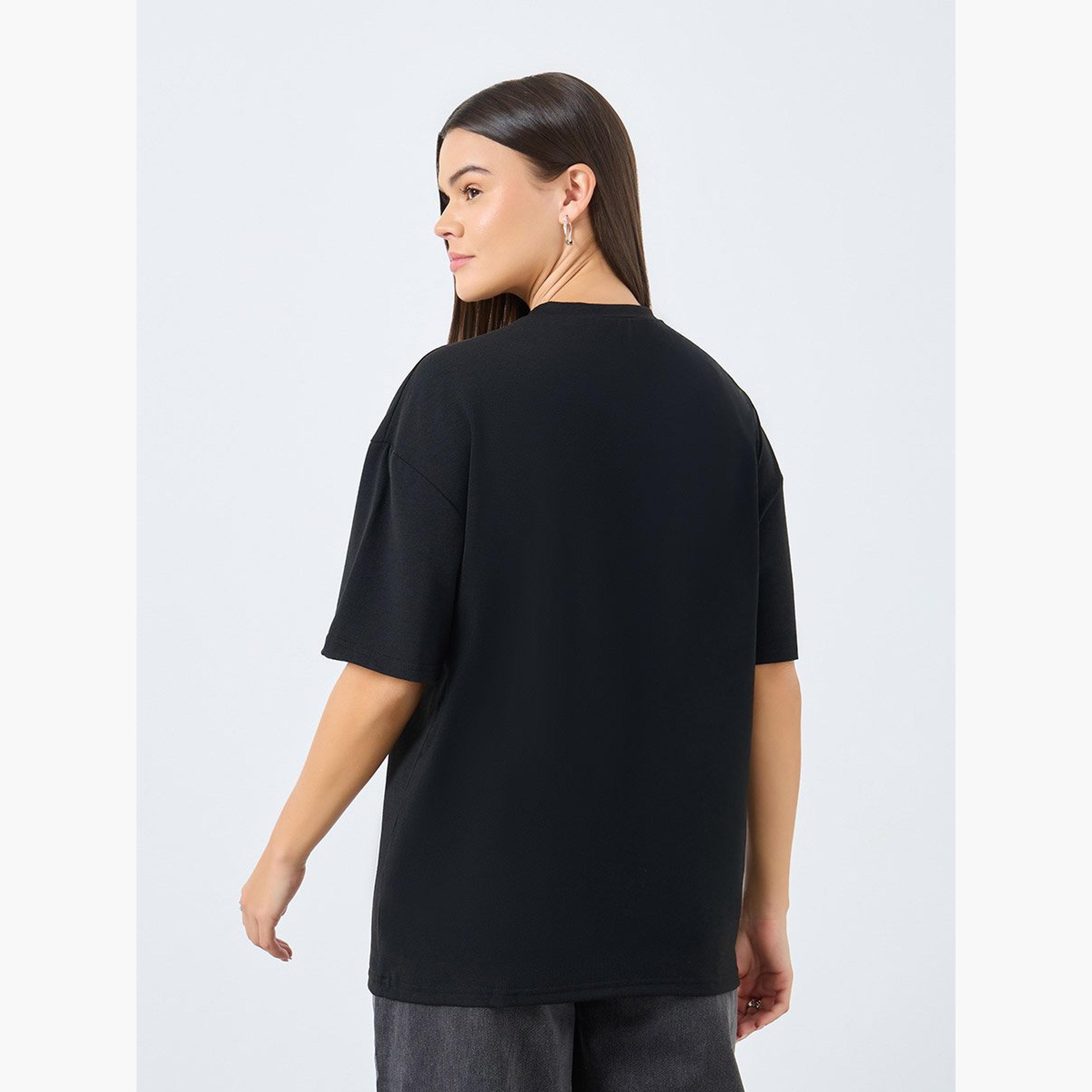 Styli Black Studded Pocket Oversized T-Shirt-women-clothing-tshirts-image-4