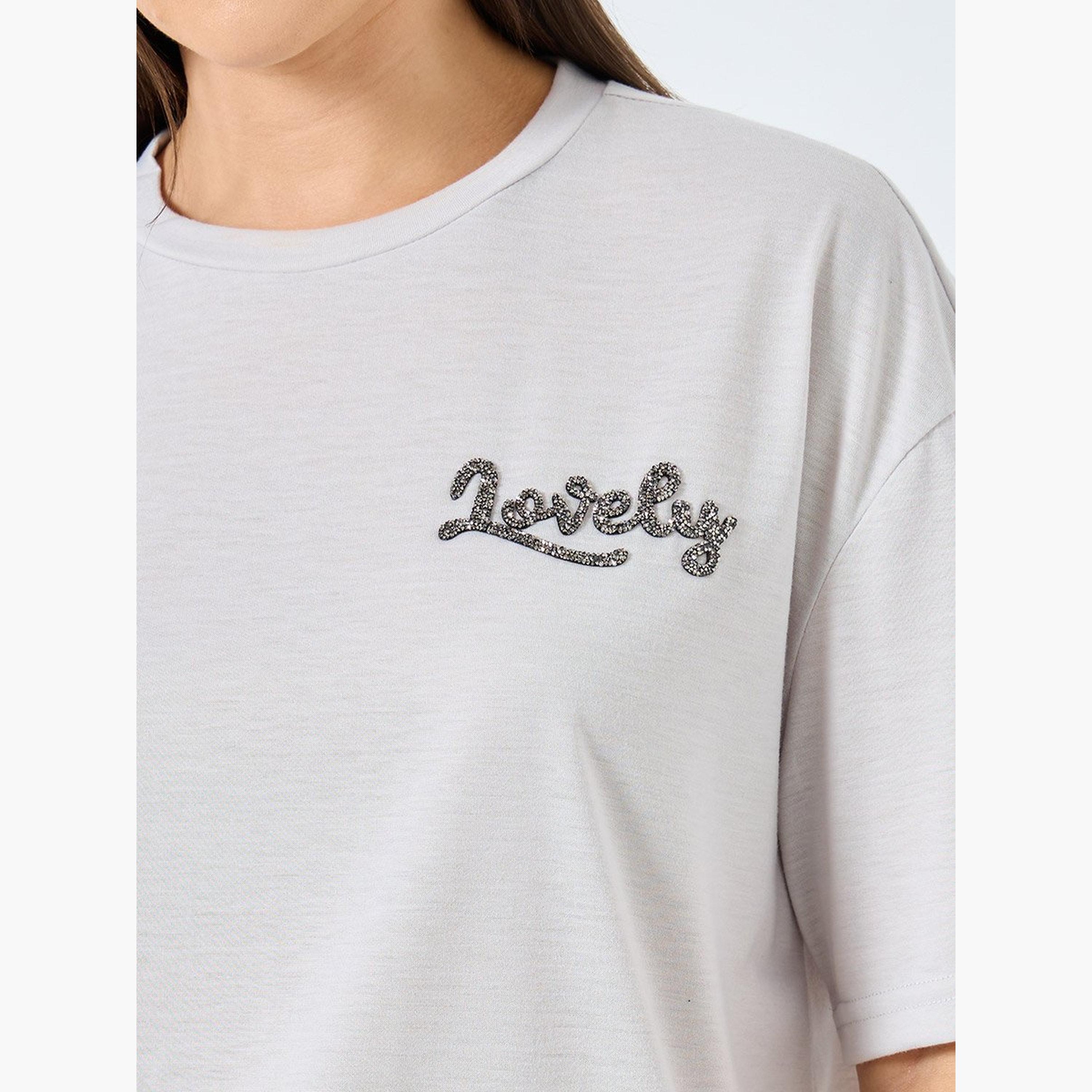 Styli Grey Slogan Detail Oversized T-Shirt-women-clothing-tshirts-image-3