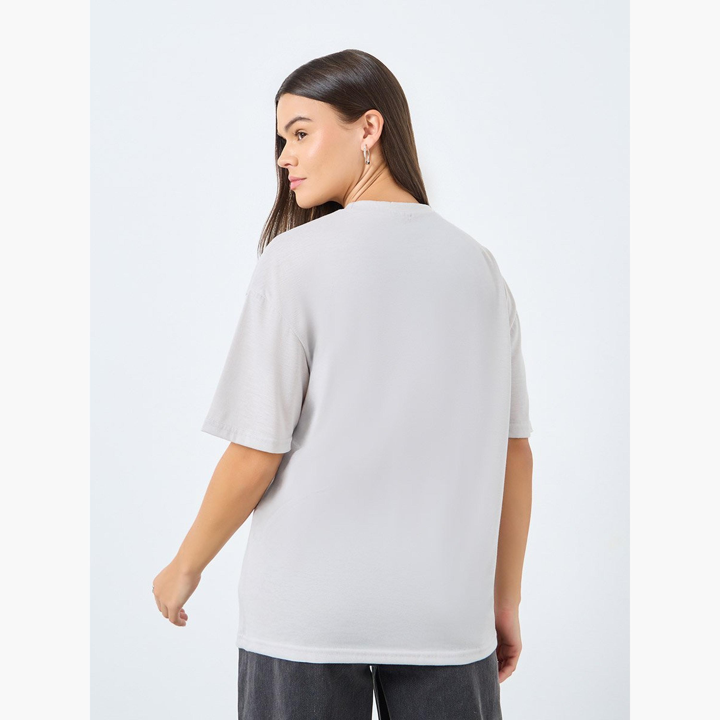 Styli Grey Slogan Detail Oversized T-Shirt-women-clothing-tshirts-image-4