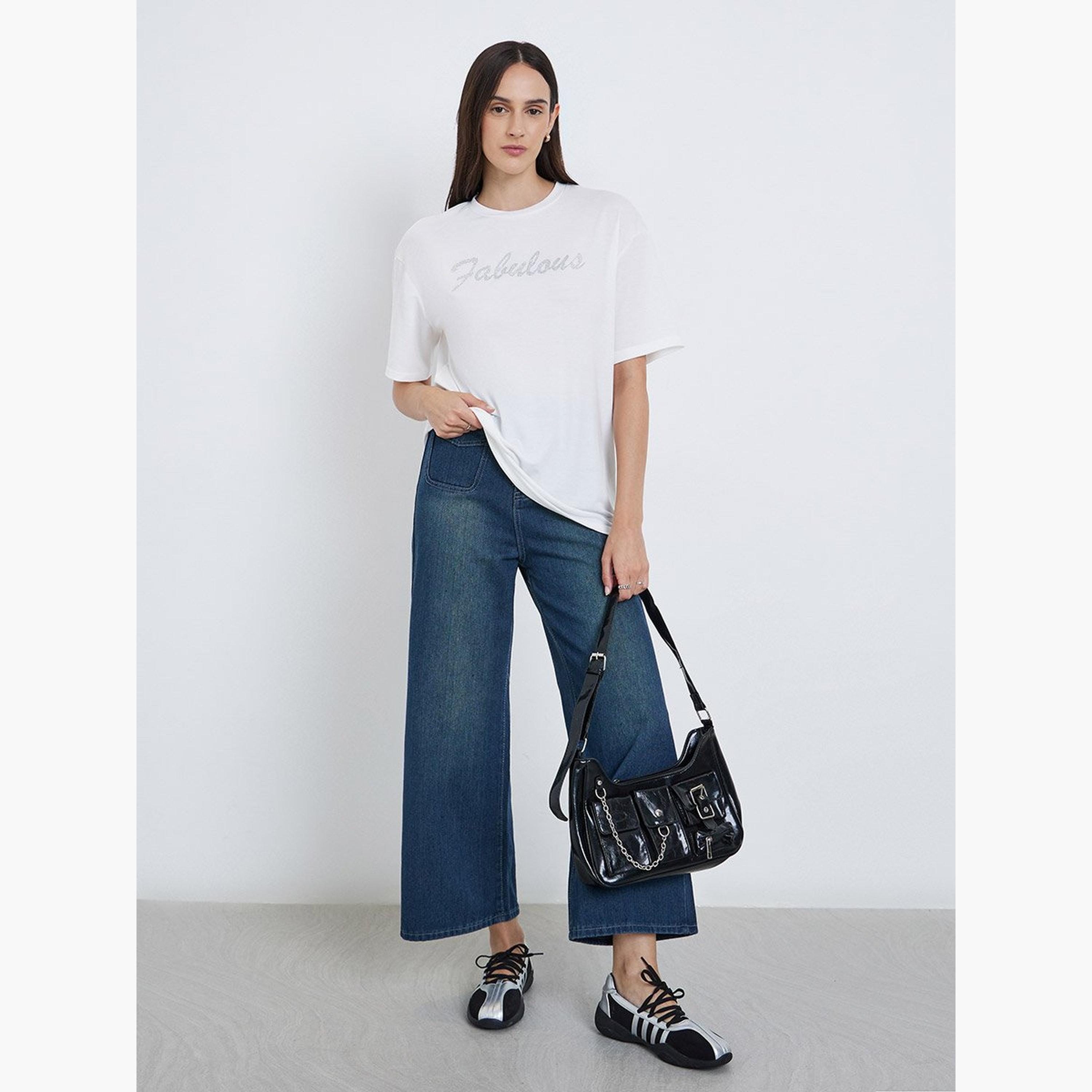 Styli White Slogan Embellished Oversized T-Shirt-women-clothing-tshirts-image-1