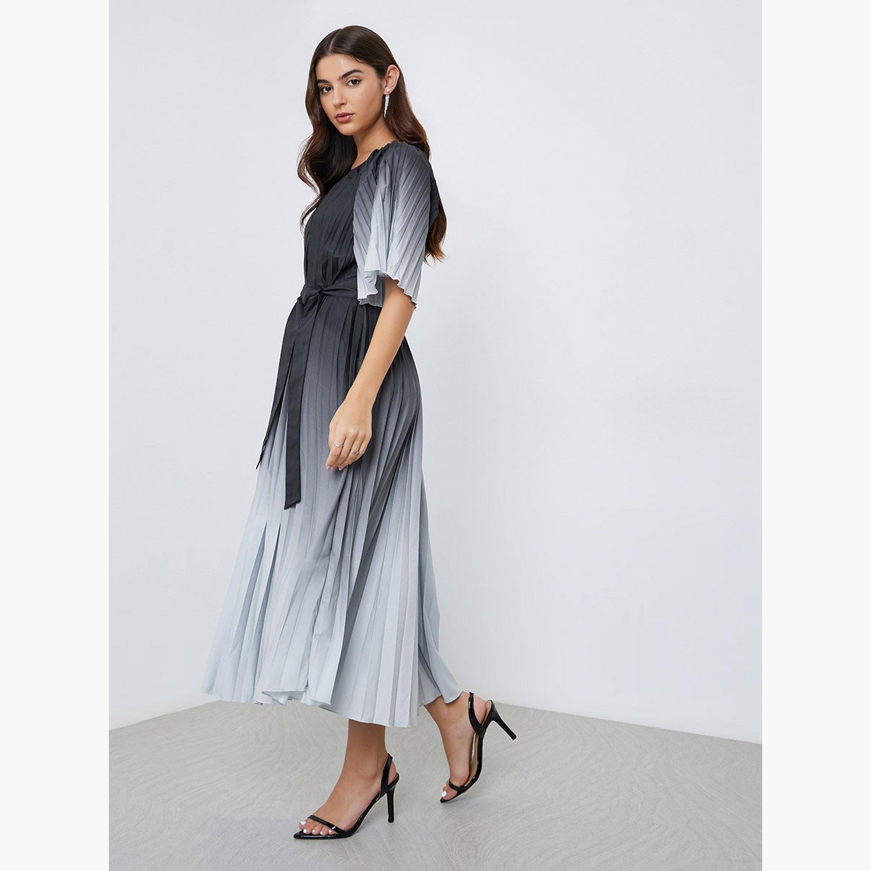 Styli Ambre Print Pleated A-Line Midi Dress-women-clothing-dresses-image-1